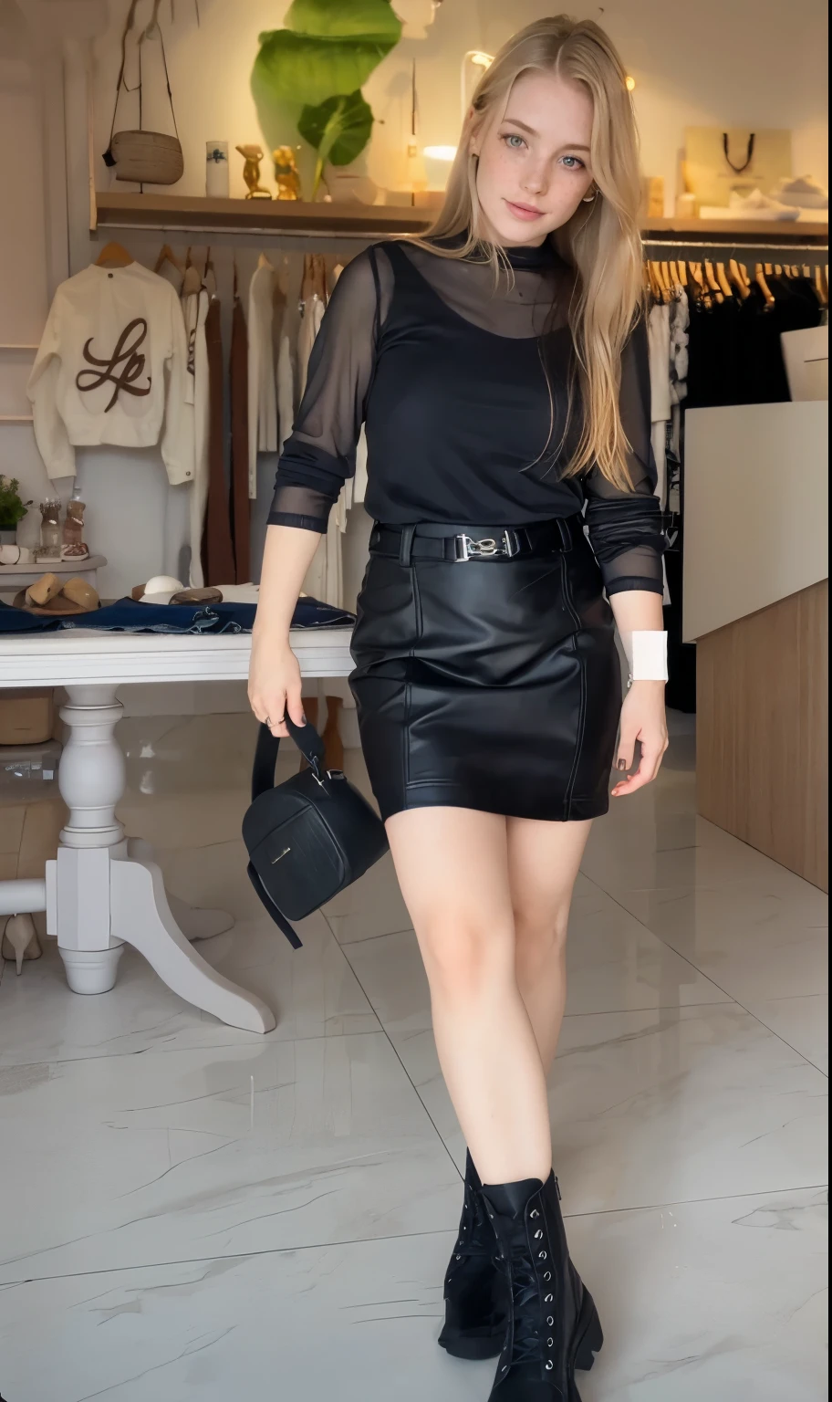 mulher, americana, 25 anos, pale skin and freckles, olhos cinzas, nariz delicado, soft and delicate lips, longo, cabelo blondie longo e ondulado na altura da cintura, sorriso meigo, face with delicate feminine facial features, altamente renderizado