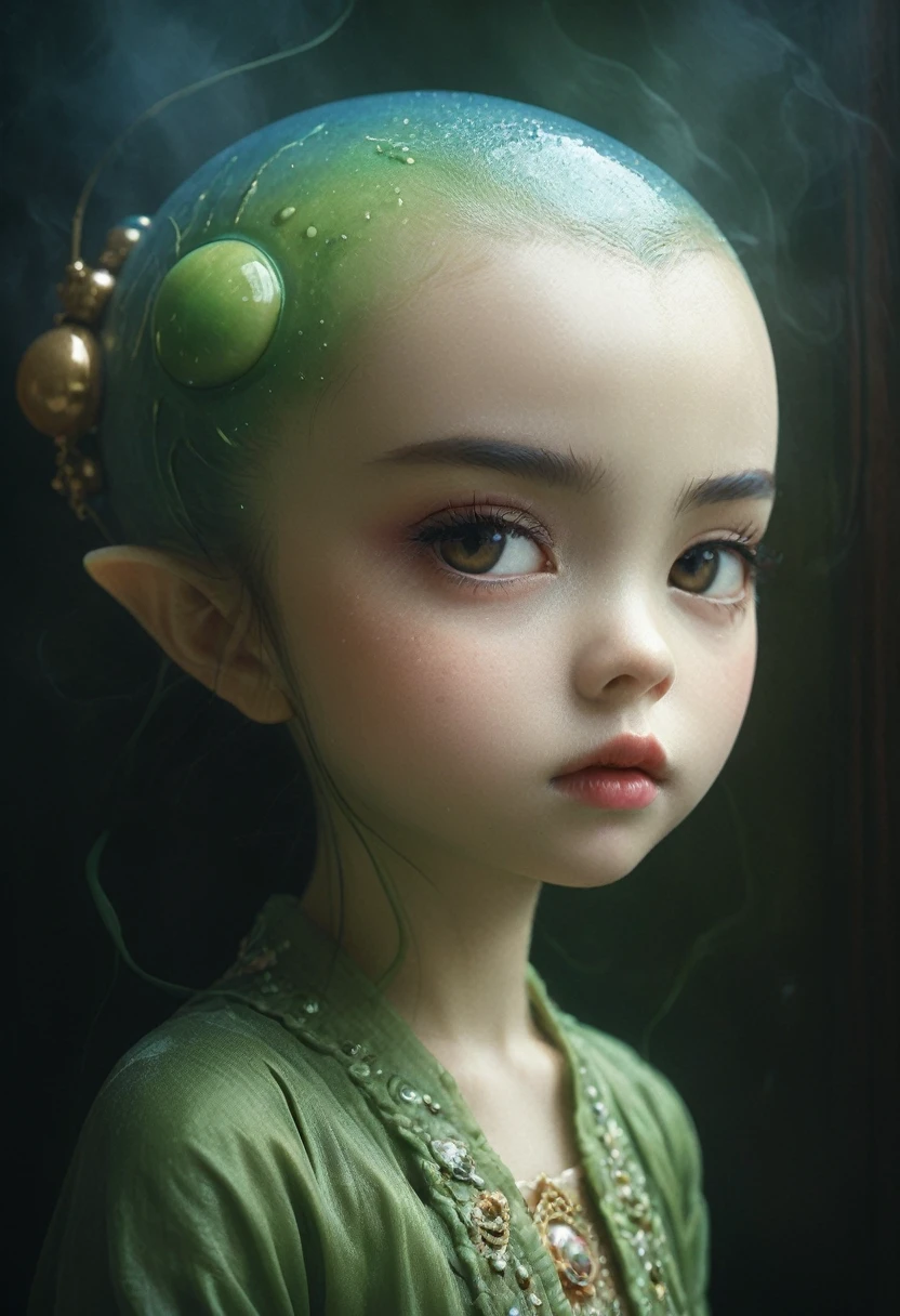 olpntng style, ""Ultra realistic photo, the Beautiful little creature alien by mark ryden and Daiyou-Uonome, Nicoletta Ceccoli production cinematic character render, Head To Shoulders Portrait, Hyper Detailed, art by james jean and Sachin Teng, cgsociety, beautiful face, intricate"", oil painting, heavy strokes, paint dripping, haze, ultra-detailed, film photography, light leaks, Larry Bud Melman, trending on artstation, sharp focus, studio photo, intricate details, highly detailed, by greg rutkowski
