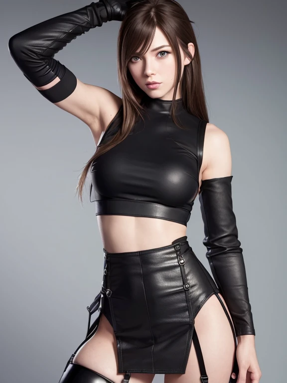 Girl, 22 years old, Tight dark red leather micro skirt), {{Masterpiece}}, Best quality, High quality:1.4), (realistic), (gazing up at viewer), perfect face, very pretty eyes, transparent thin blouse, {slim sexy body}, (black hair hair color), BDSM, kneeling on the grass in a park, short gloves (stockings), earrings, toned abs, collar and chain, submissive, ((full body view)), long slender thighs, looking directly at viewer, (realistic), tattoo, ((oral invitation)), touching her thigh