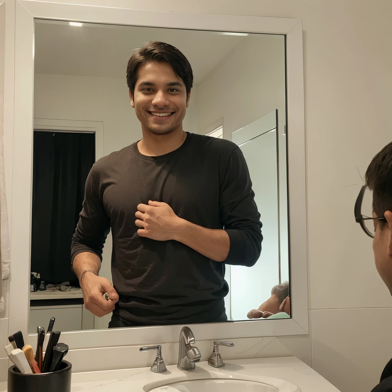 A man who is facing all the problems in his own life with killer smile face,also he is a trader who seeing on the mirror