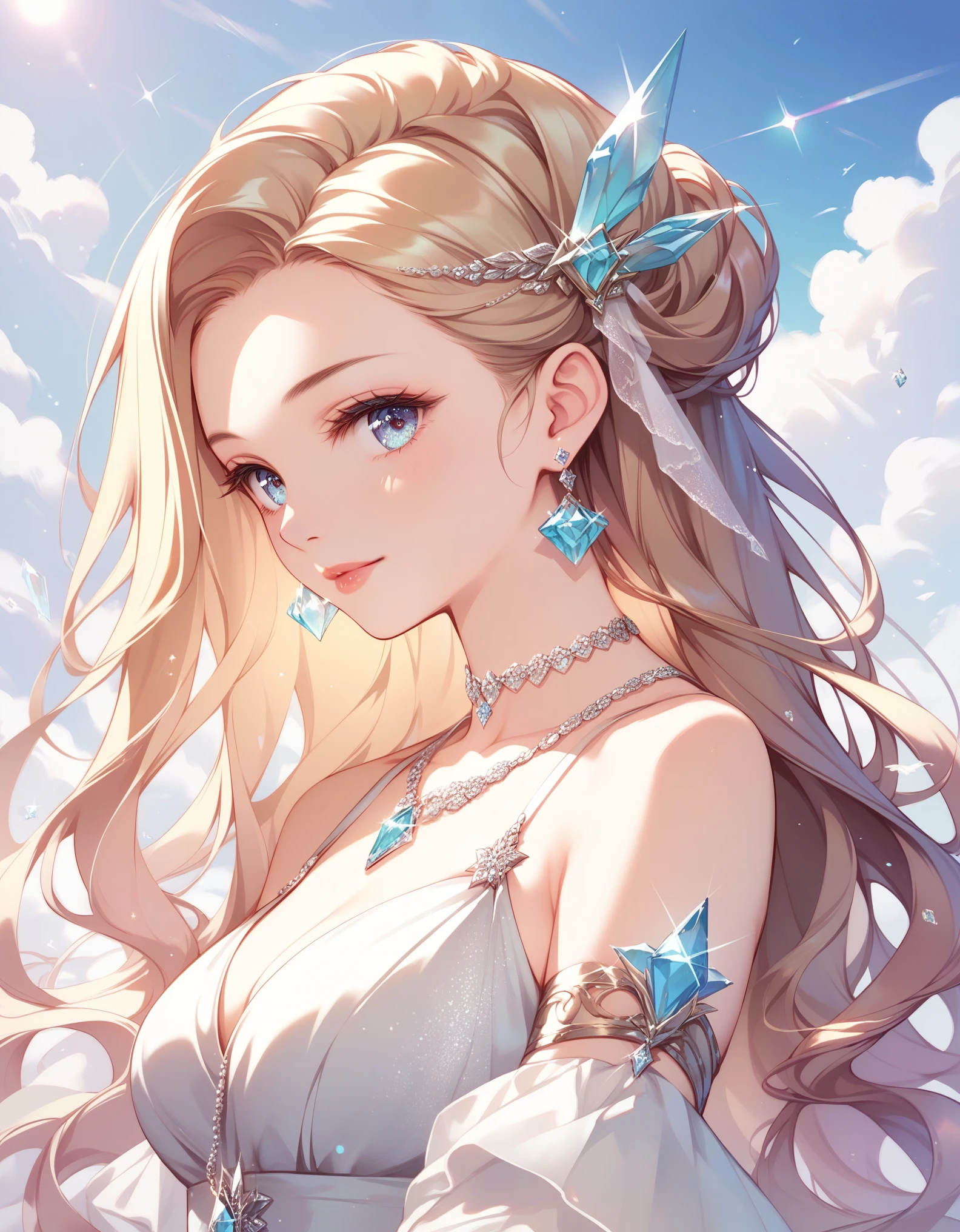 score_9,score_8_up,score_7_up, young, (absurdly, high quality, ultra detailed), (detailed hand), 1girl, Alone, mature, very long hair, Beautiful crystal eyes (detailed eye) , elegant, colorful , higher detailed, upper body,, 