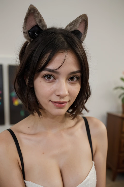 ((melhor qualidade)), ((Obra de arte)), (detalhado), rosto perfeito black hair, hair bobbles, wince, longeyelashes, solid circle eyes, fake animal ears, light smile, ear blush, fang, Surrealism, drop shadow, anaglyph, stereogram, tachi-e, pov, atmospheric perspective, 8k, super detail, ccurate, best quality