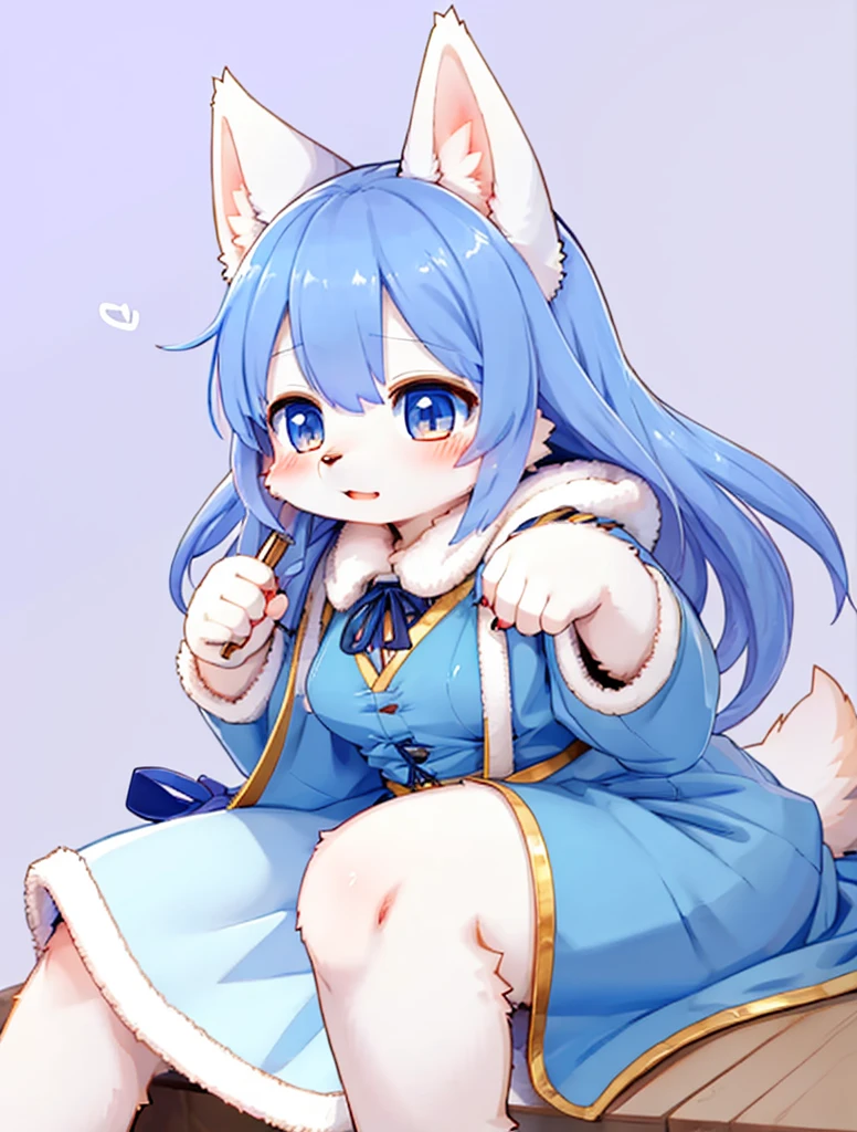 Wolf, female, kemono style, light blue dress