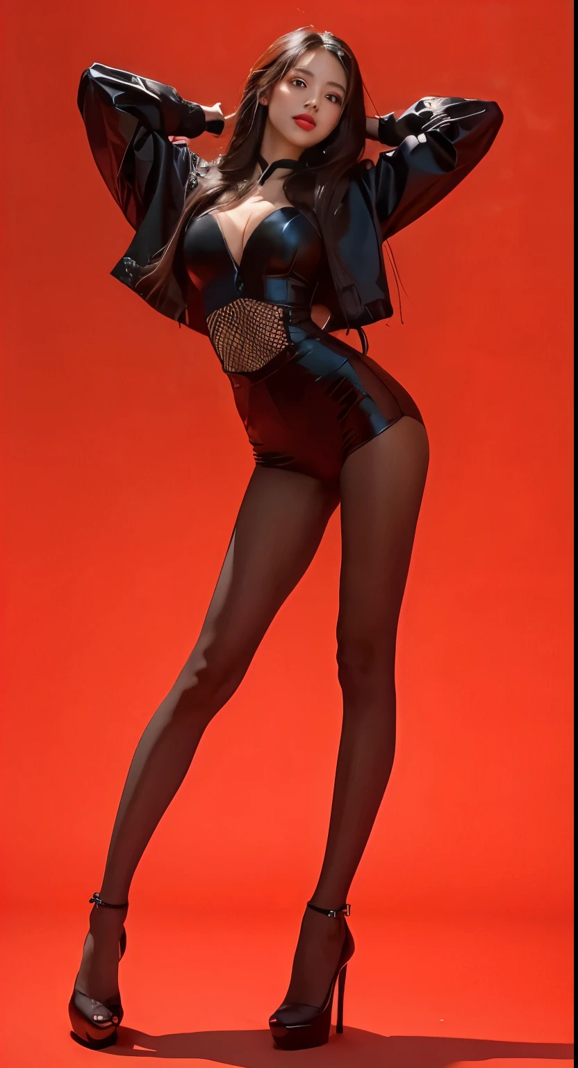 Illustration art，Whole body movement，Sexy woman in sexy clothes，Soprano Woman，Very cool facial expression，Gorgeous background，Great erotic art，painting art，Sexy art，sideface，facing away from the audience，Detailed body part details，long leges，Inspired by J.c.Ryan Decker，Epic European and American illustrations，Tall，The whole body is evenly sexy