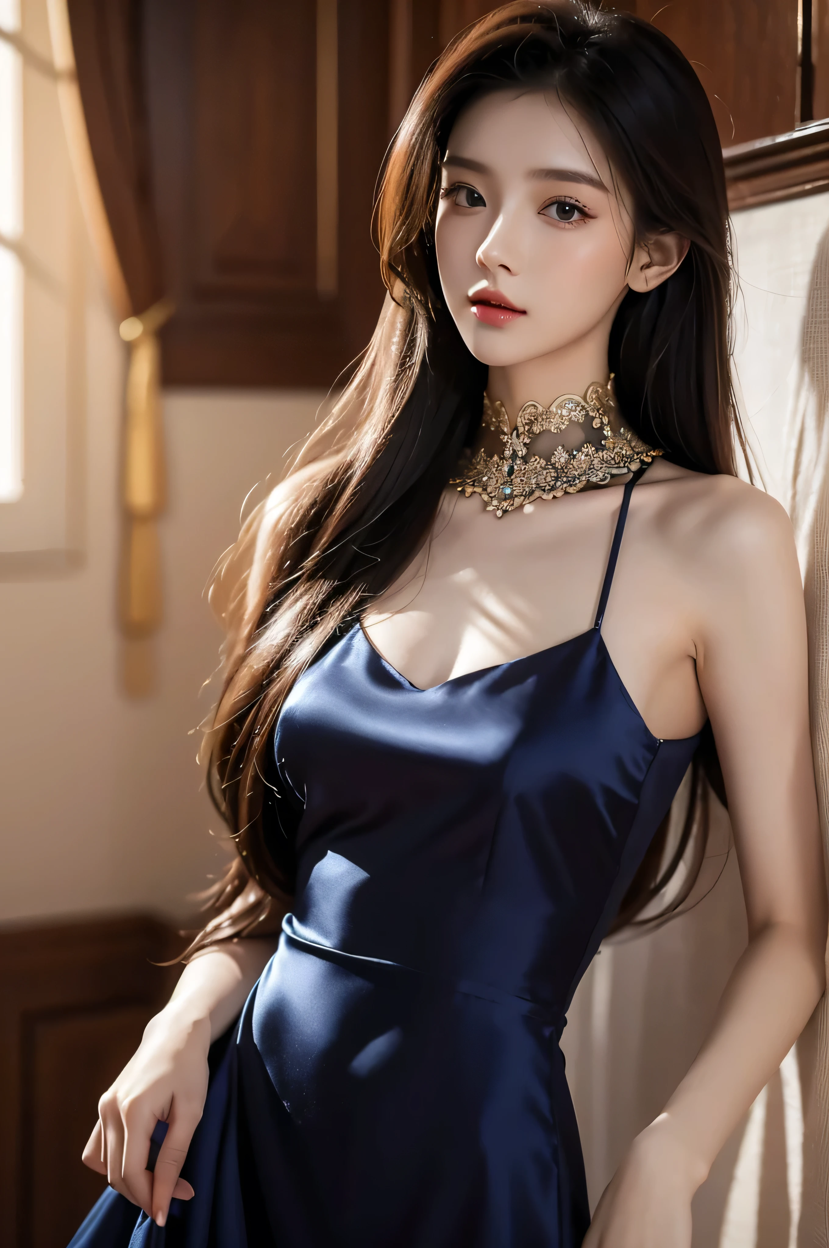 beautiful, masterpiece, best quality, Extremely detailed face,1 girl, Solitary，Silk dress，whole body