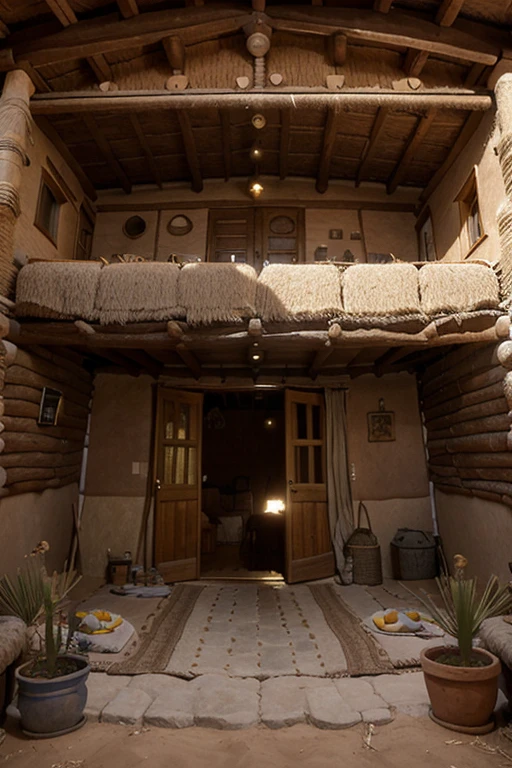 has una imagen animada de las viviendas ye indumentarias Vivienda e Indumentaria
Vivienda: The chiefs lived in large rammed earth buildings covered with straw., while the common people lived in small bahareque huts. In cold areas, las viviendas eran redondas y excavadas en el suelo.
Indumentaria: Men's clothing consisted of tank tops and square blankets., con el cabello atado y sombreros usados por caciques y principales. The clothes included flip flops (calzado) y collares de moscas, chaquiras de oro o plata, cuentas de colores, y brazaletes.