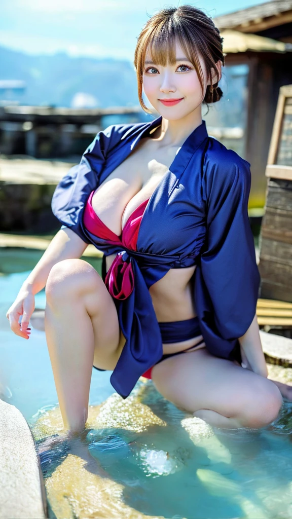 whole body,One Girl,Regular accommodation,squat、A gentle smile(Perfect figure,Tall and slim),alone,(Outdoor:1),Sky Porn,Focus on the face,Looking at the audience,Beautiful Face,Delicate and young face,Very wet skin,(Updo, Flower pattern kimono, colorful, Erotic sexy lingerie),(Beautiful natural breasts, Size Breast 80D),(Nice and hip),(Nice hands),(Nice thighs), Vivid image,Tabletop, (最high quality:1.2),Super detailed,Realistic,High resolution,high quality,Cinematic Light,Ray Tracing,超A high resolution,Hmph,(Realistic:1.4),Intricate details,Detailed Texture,In detail,high qualityの影, Snowy rain background Shirakawago village, hot spring.