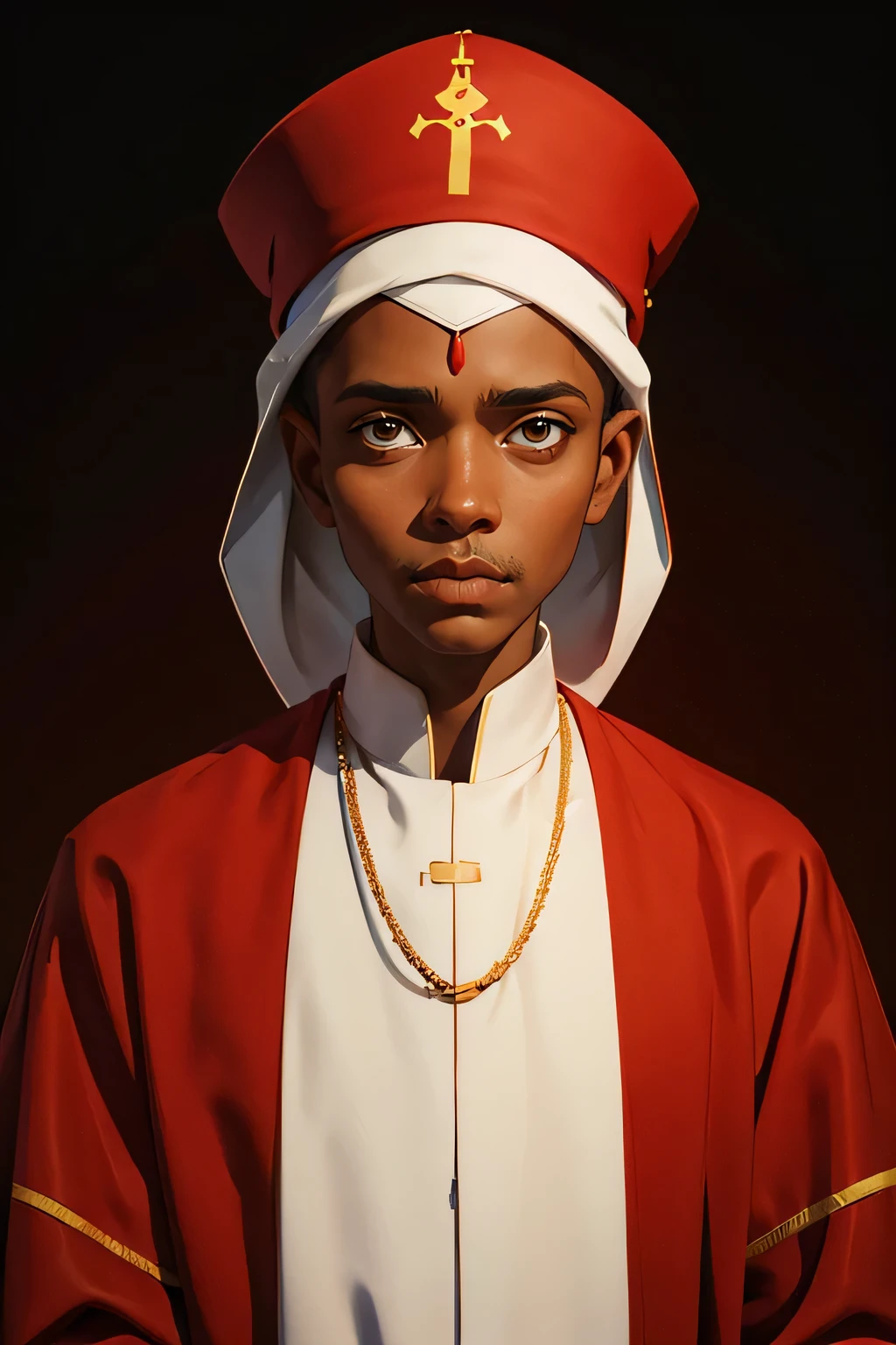 Ethiopian priest in red, portrait  