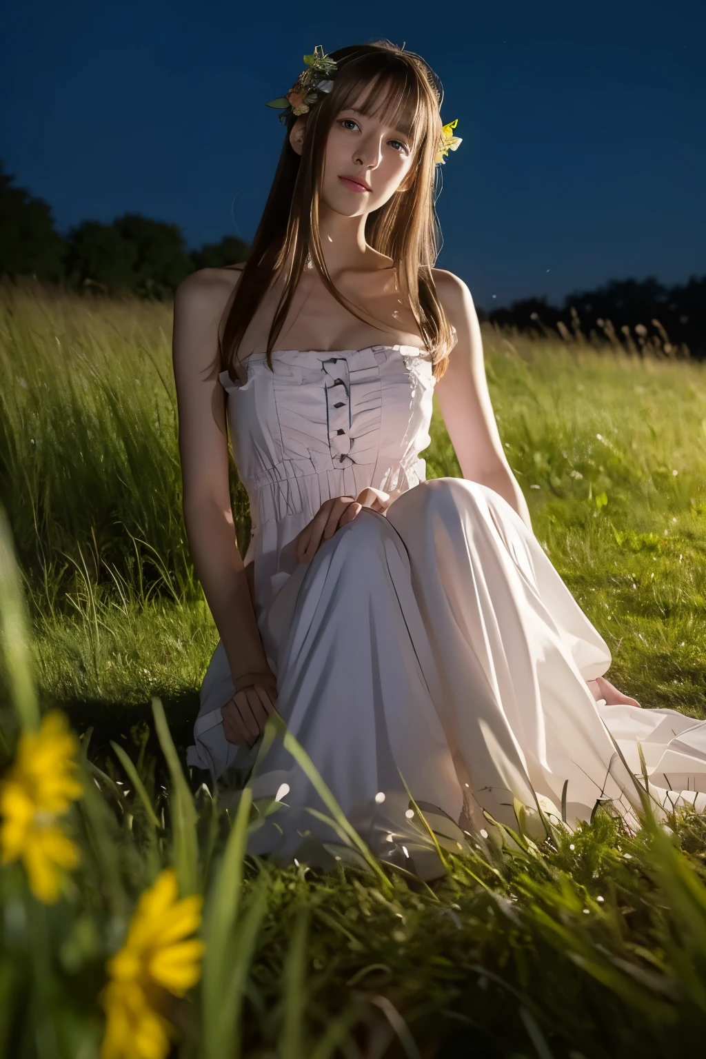 (masterpiece, highest quality), Absurd, View Viewer, alone, rossweisse ,(A Midsummer Night's Dream), The perfect real Japanese, shirt, pantyhose, Red Rose, Clear black eyes, Brown Hair, Long sleeve, Mole under the eye, Hair on one eye, frilled shirt, white shirt, Ample Bust:1.15,Tight waist、Captivating Hips:1.5,Captivating smile, (Ulzzang-6500:0.8), Long Hair, star,Supermodel, Professional photos,