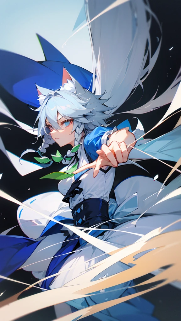 highest quality Neutral face woman I have long hair Odd Eye one person Gray Hair Sakuya Izayoi beautiful girl Cat ear