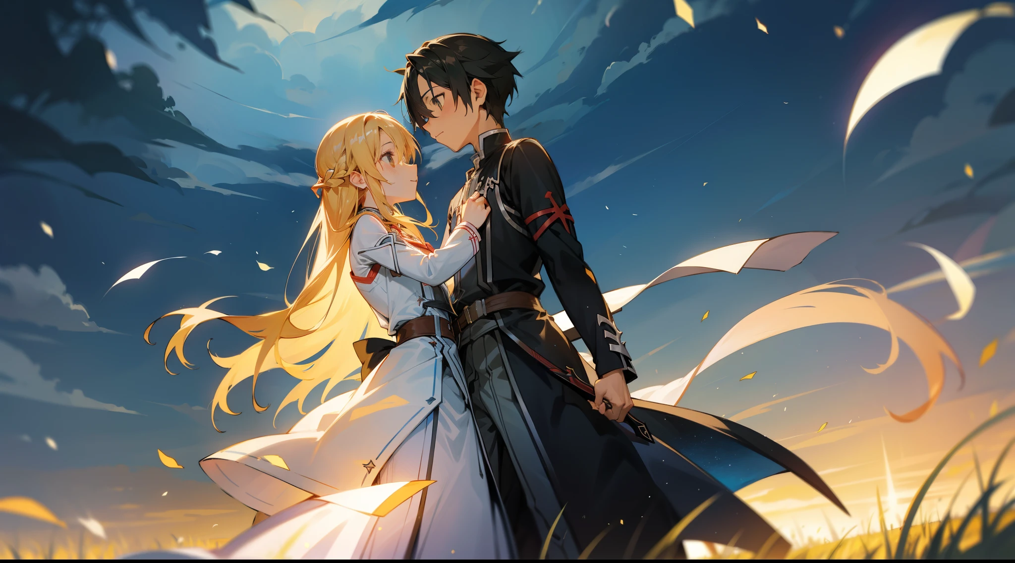 Kirito mit Asuna auf einem Feld