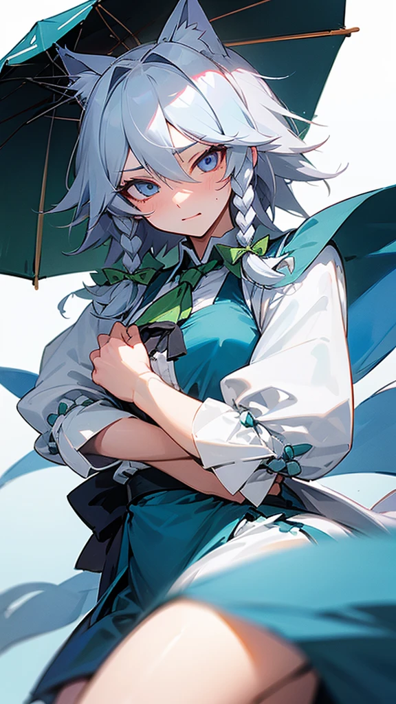 highest quality Neutral face woman I have long hair Odd Eye one person Gray Hair Sakuya Izayoi beautiful girl Cat ear kind Embarrassed