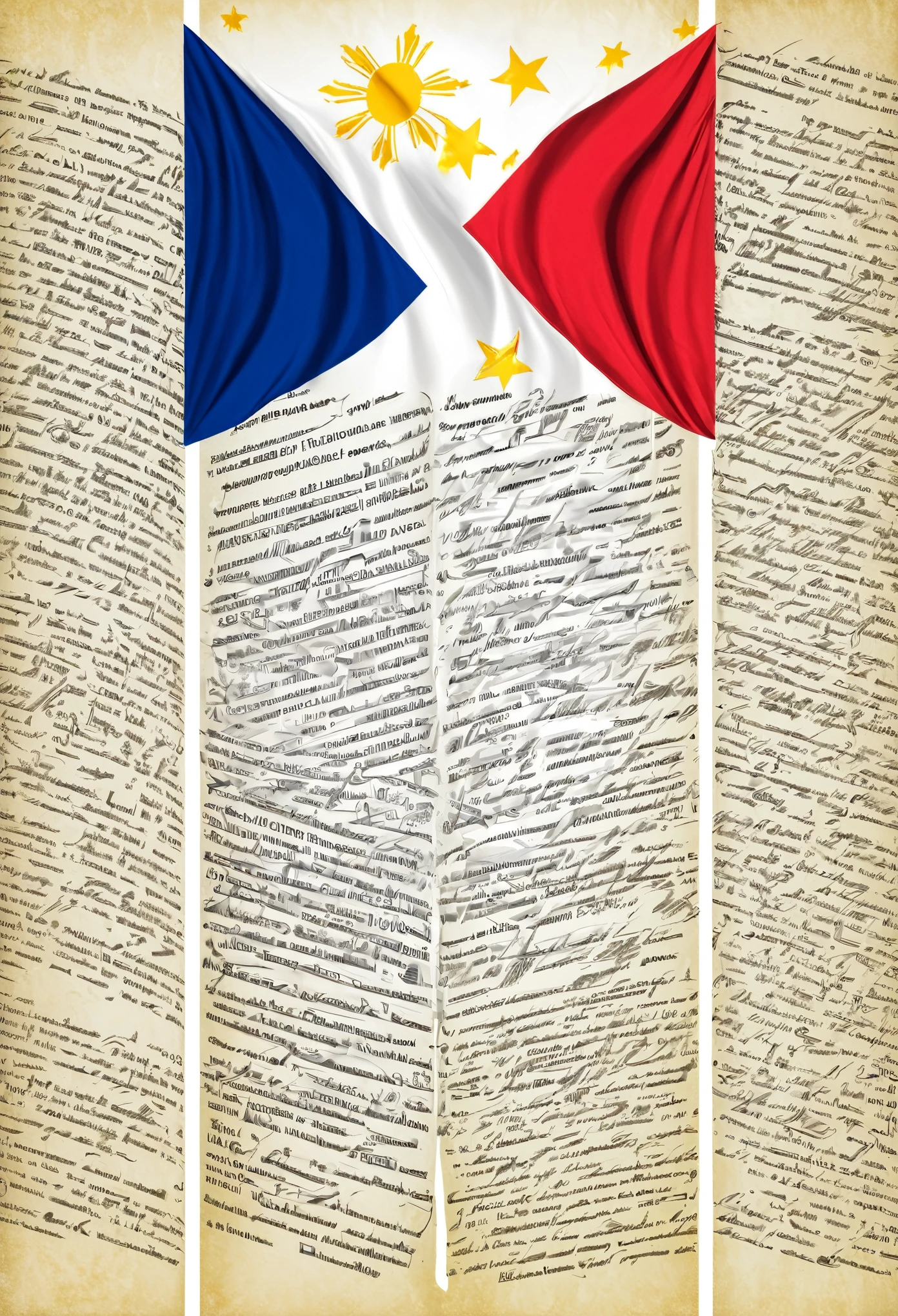 A background of showing creatively the Philippine flag and the Philippine literature with space availabe for text in the middle