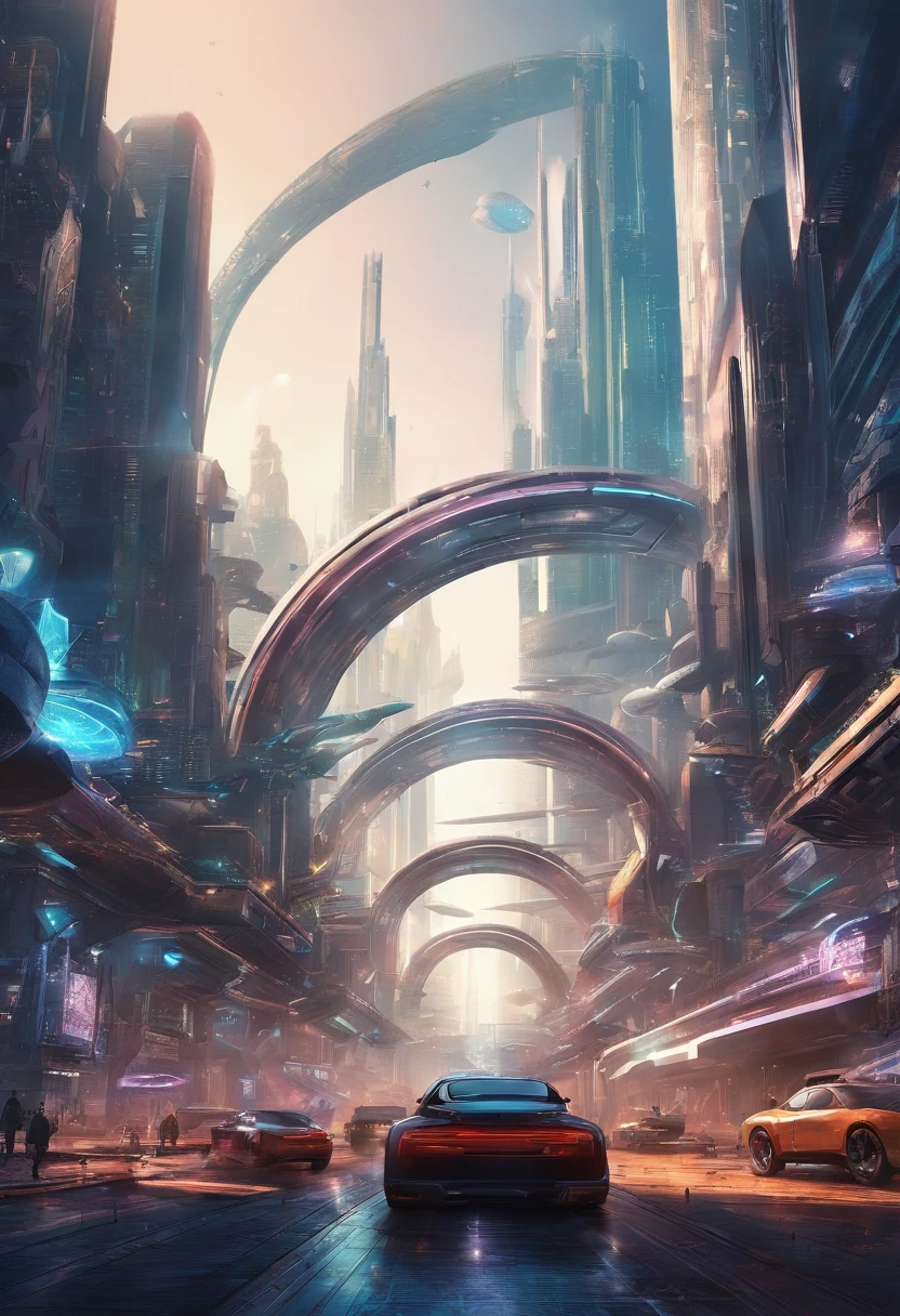 Futuristic city with futuristic train and futuristic buildings at night, Futuristic concept art, in other words、Futuristic city, in fantasy sci - fi city, Beautiful city of the future, futuristic utopian city, Concept Art 8K Resolution, Concept Art 8K Resolution, City of the Future, futuristic space port, moving,concept art 8 k, Science Fiction Hollywood Concept Art