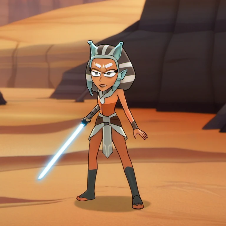 Ahsoka Tano is getting covered in milk, in her underwear