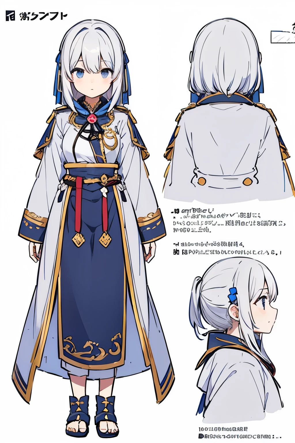 Character Sheet、 White Background、Front face、profile、Full body front、Whole body side Precisely