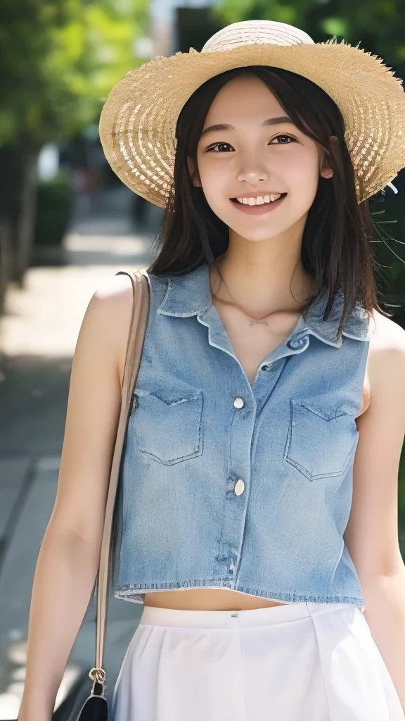 Japanese、18-year-old、Very slim、((Smiling))、Summer clothing