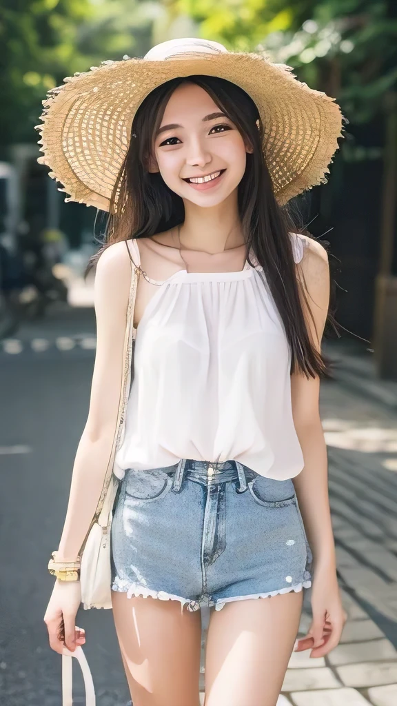 Japanese、18-year-old、Very slim、((Smiling))、Summer clothing