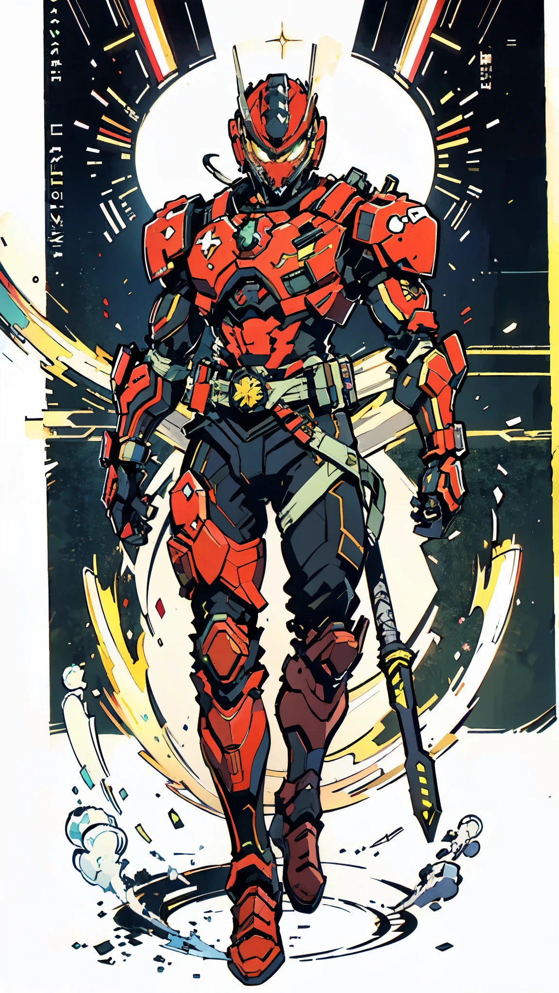 A man wearing a full-face helmet, a fantasy-style biotech armored combat suit, green eyes, (a composite layered chest armor), fully enclosed shoulder guards, matching arm and leg guards, the belt is adorned with exhaust pipes, (the color scheme is primarily black glow with green and red accents), the design balances heavy with agility, a high-tech bio-mecha armor, (Armor Concept Inspired by Cyberpunk motorcycle, stand on the top of a skyscraper in a futuristic sci-fi city), this character embodies a finely crafted fantasy-surreal style armored hero in anime style, exquisite and mature manga art style, (battle damage, element, plasma, energy, the armor glows), ((male:1.5)), metallic, real texture material, dramatic, high definition, best quality, highres, ultra-detailed, ultra-fine painting, extremely delicate, professional, perfect body proportions, golden ratio, anatomically correct, symmetrical face, extremely detailed eyes and face, high quality eyes, creativity, RAW photo, UHD, 32k, Natural light, cinematic lighting, masterpiece-anatomy-perfect, masterpiece:1.5