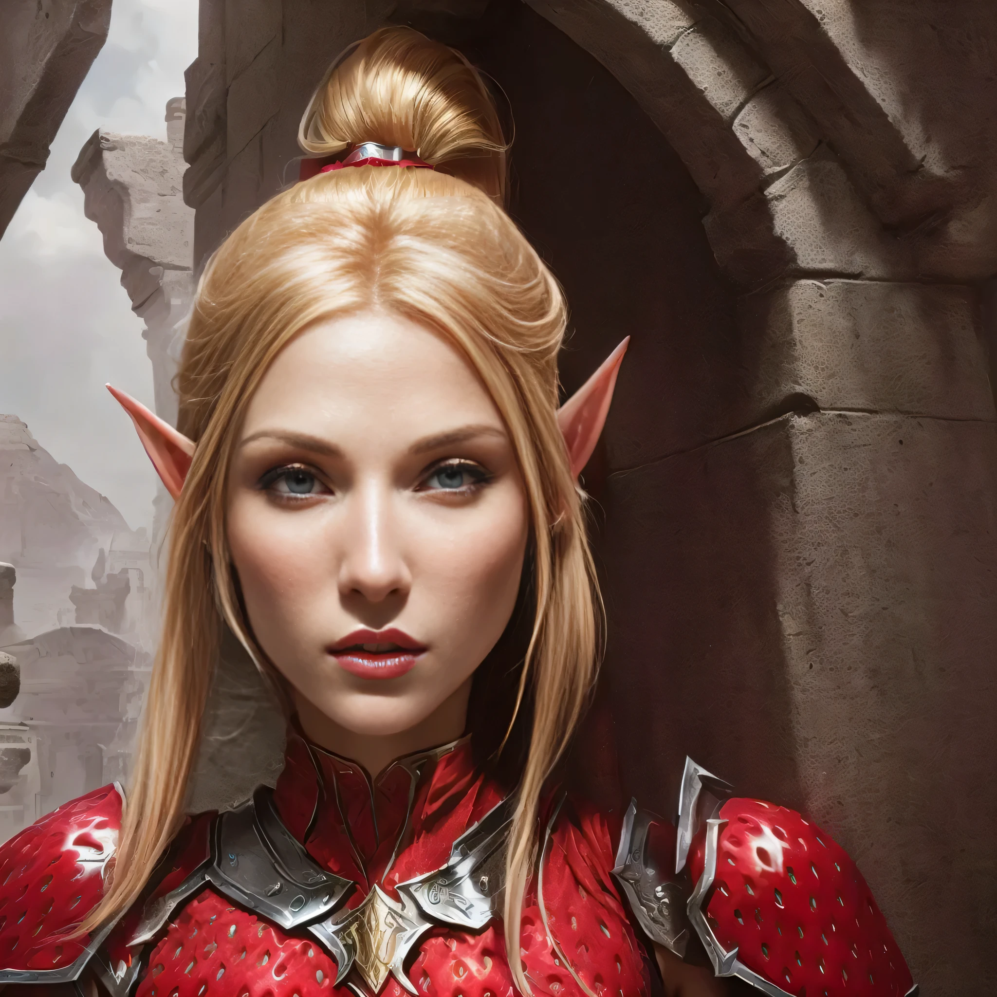 (((a head portrait))), slim elf woman, exquisite face, perfect symmetrical face, perfect symmetrical nose, perfect symmetrical eyes, perfect symmetrical lips, a sexy strawberry blonde ponytail, elf female from world of warcraft
