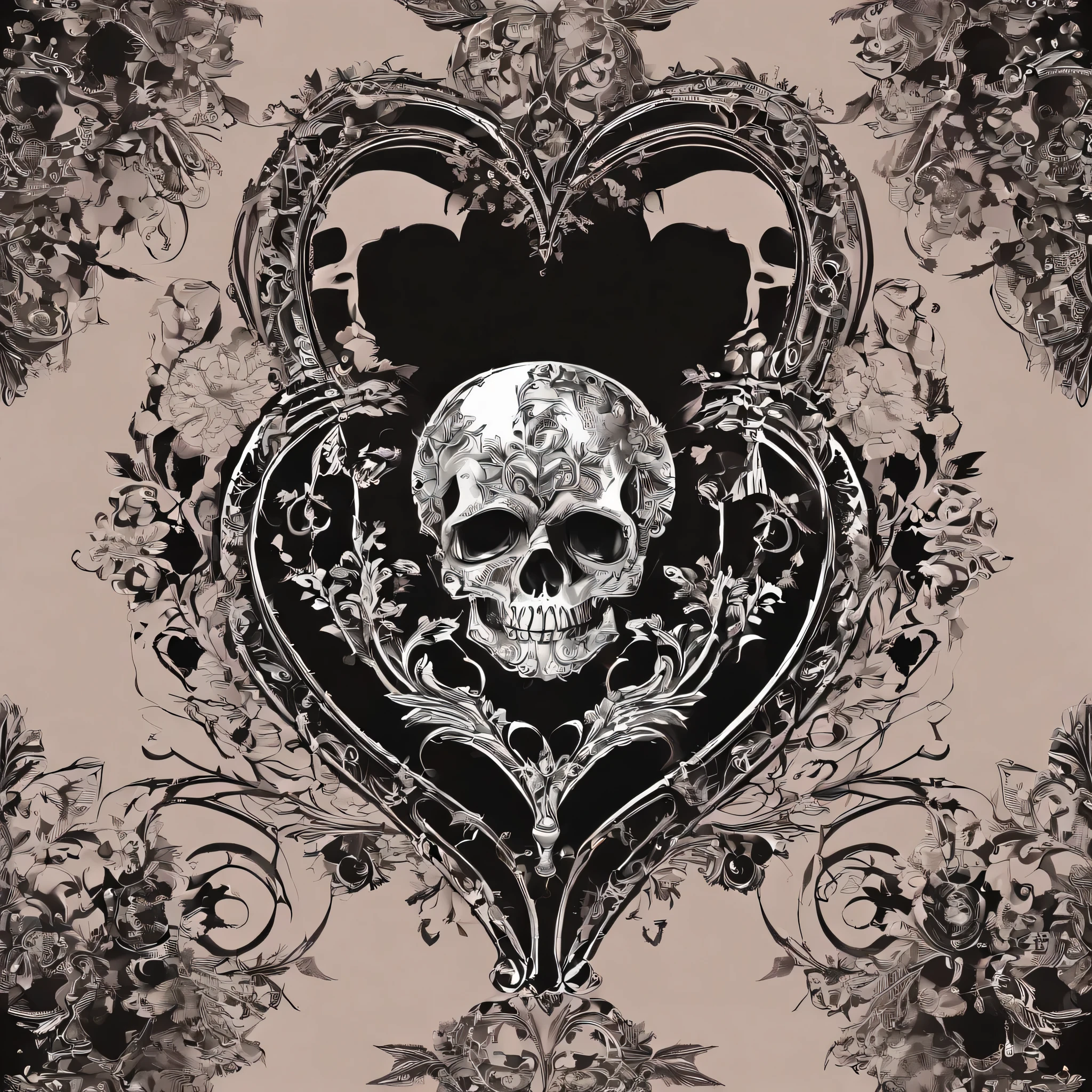 A heart with skull against of solid Color background.