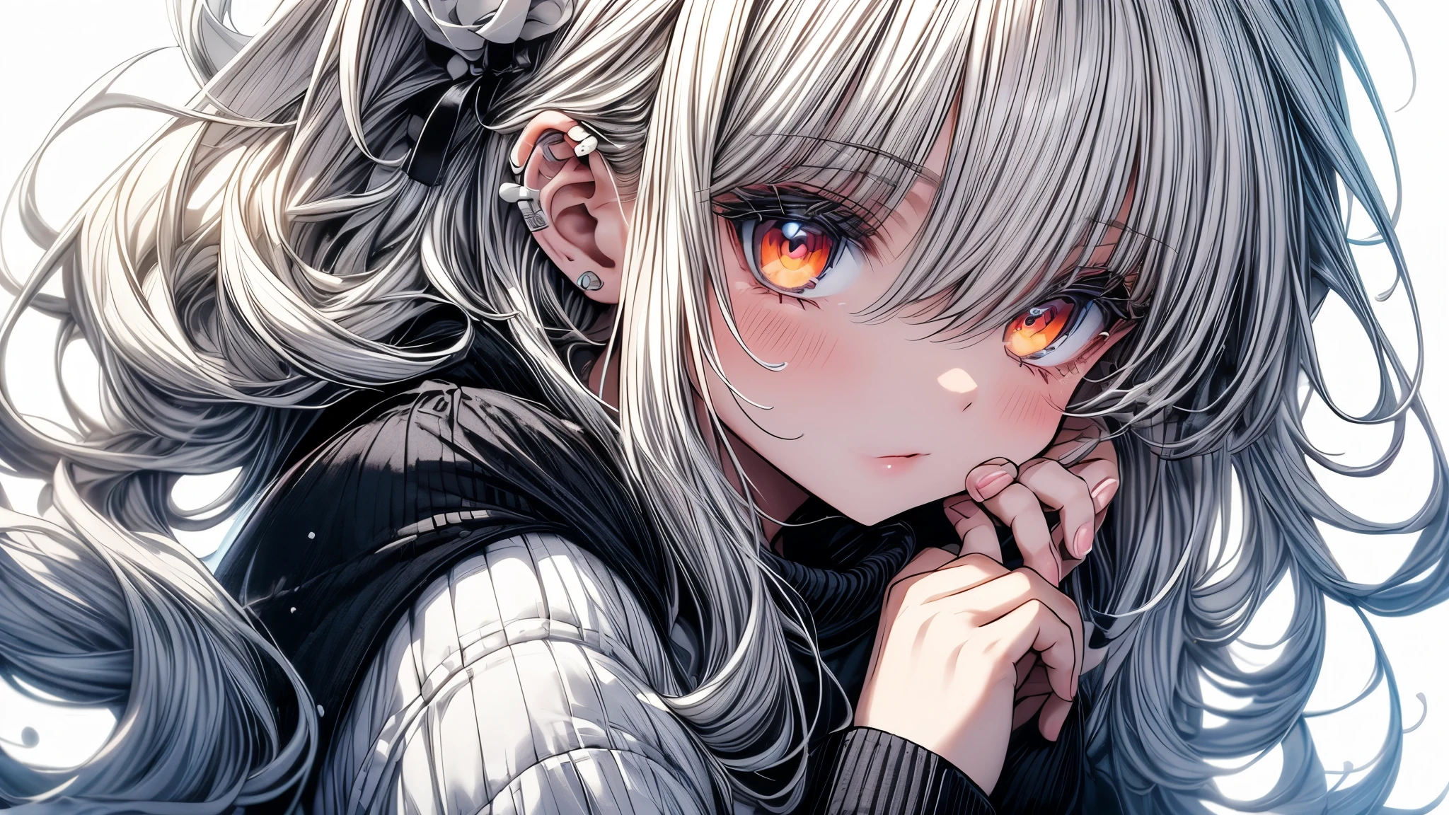 1 chica, copos, milk girl, Leche, pelo de color blanco, ropa blanca, piel blanca como la nieve, Hair copos, copos on the cheeks, copos on the face, Colorful copos, copos on clothes, Fondo blanco, La leche fluye