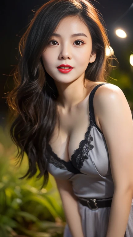 (((young sexy seductive Thailand GIRL))), adults movies actress , onlyfans model actress , masutepiece, High quality, realistic :1.37 , full waist up pose , upper knees pose ,UHD 32K, Realistic face, Realistic skin feeling , A Pattaya Thailand Lady, 23 years old lady, , Very cute sexy seductive face, ((nice CHEST))), (Night time at forest), ((look In front at the camera), (((GREY FLUORESCENT))), (((alluring GIRL))), ((GREY FLUORESCENT LIPS)), ((Floral Pattern)) little wearing satin strapless, dark night background , black forest night, dsrk place, seductive pose,