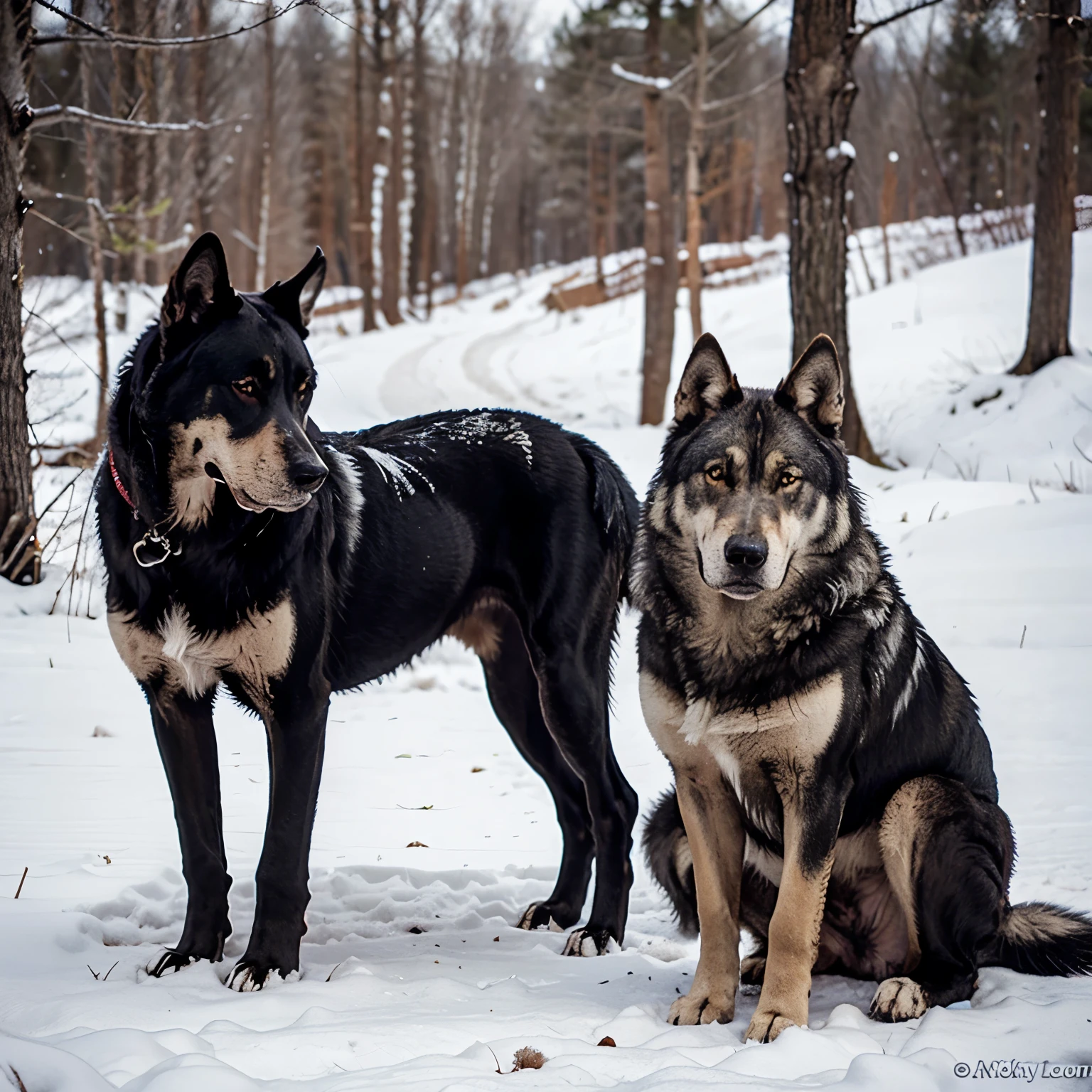 Great Dane next to an original wolf