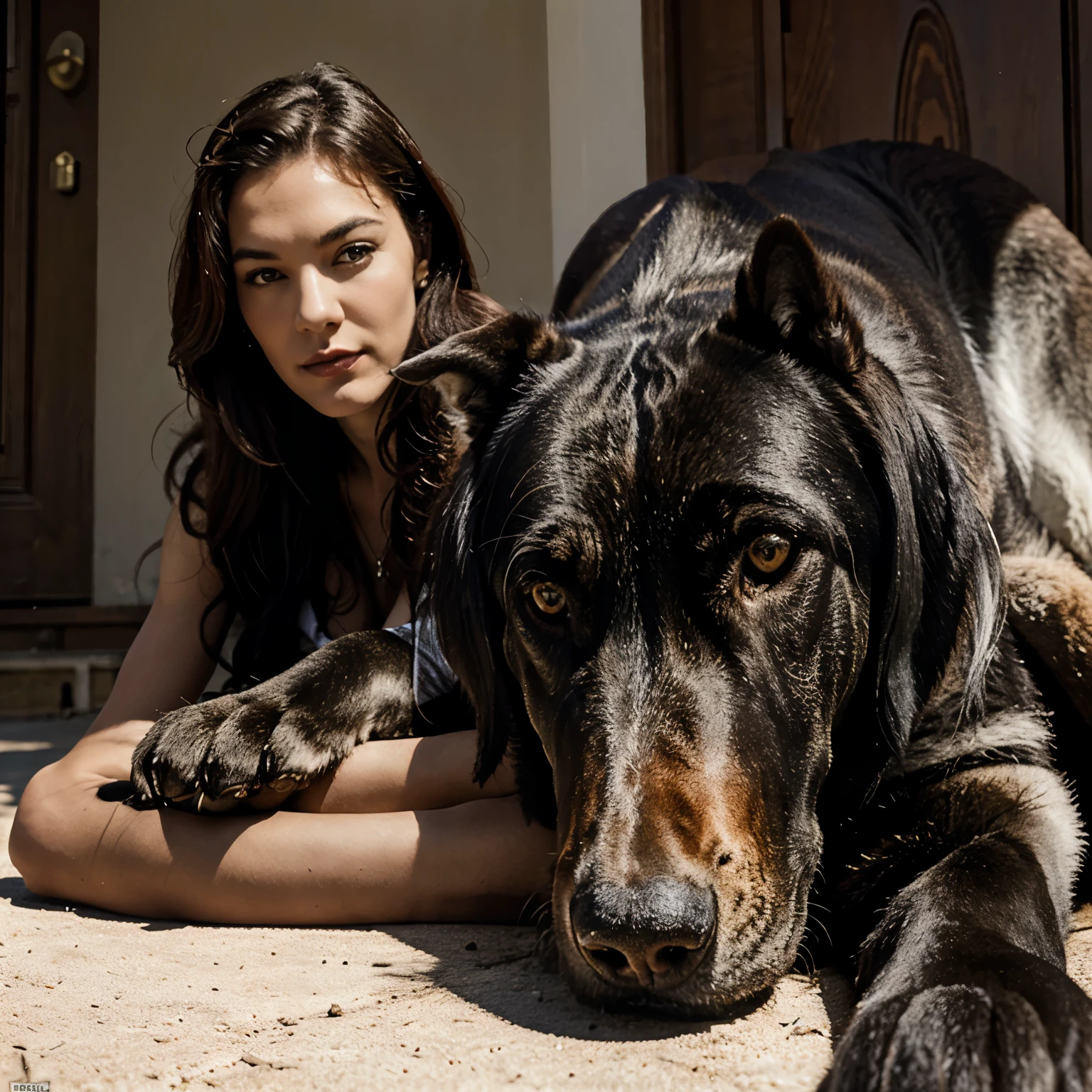 Great Dane next to an original wolf