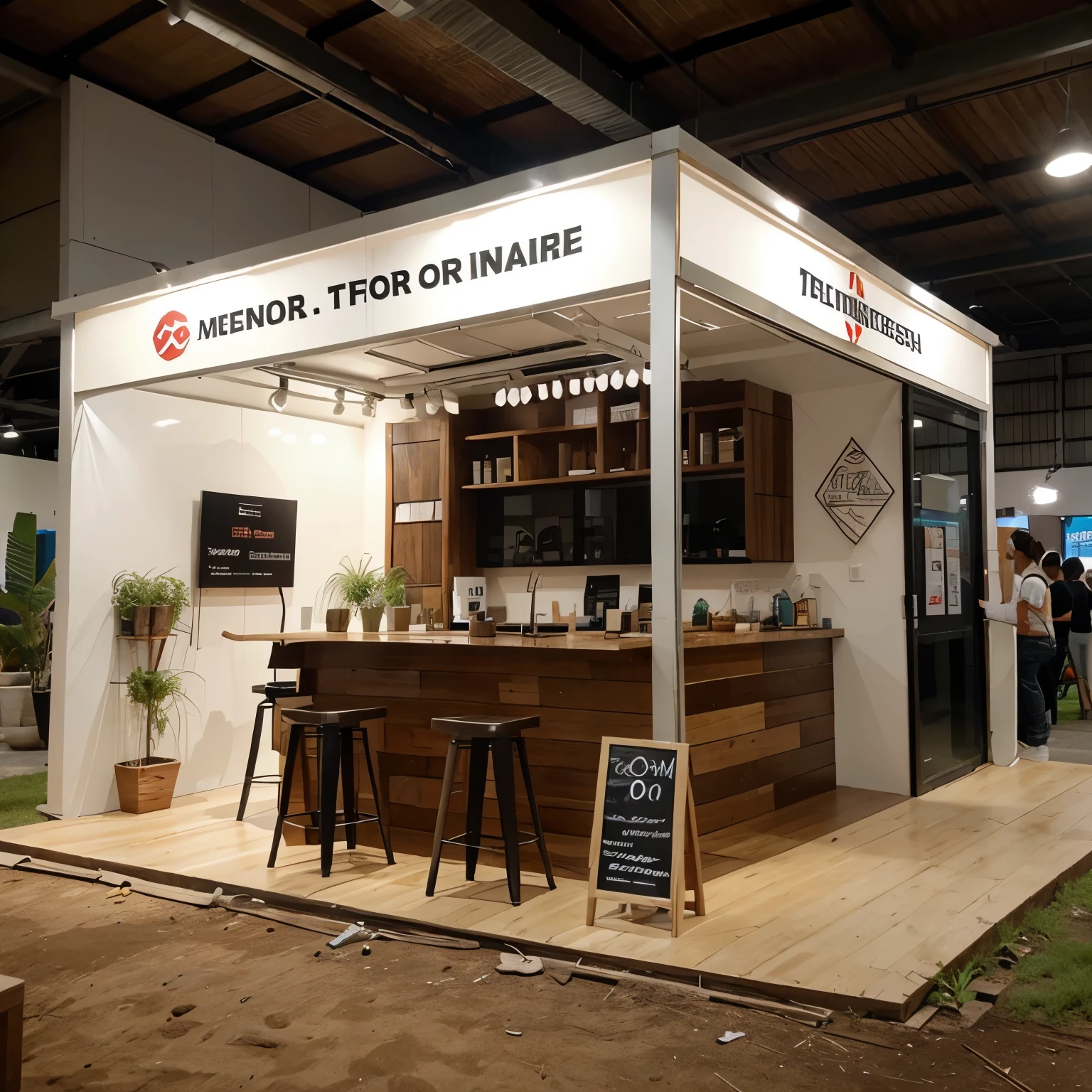 Generame un stand para vender macetas hechas con papel, ecological that looks modern