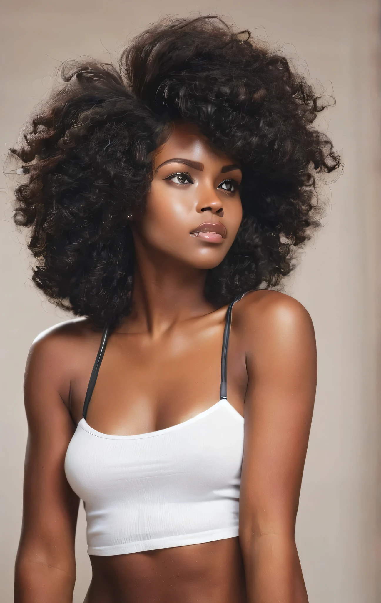 Hermosa mujer negra de pelo lacio suelto vestida de repostera 