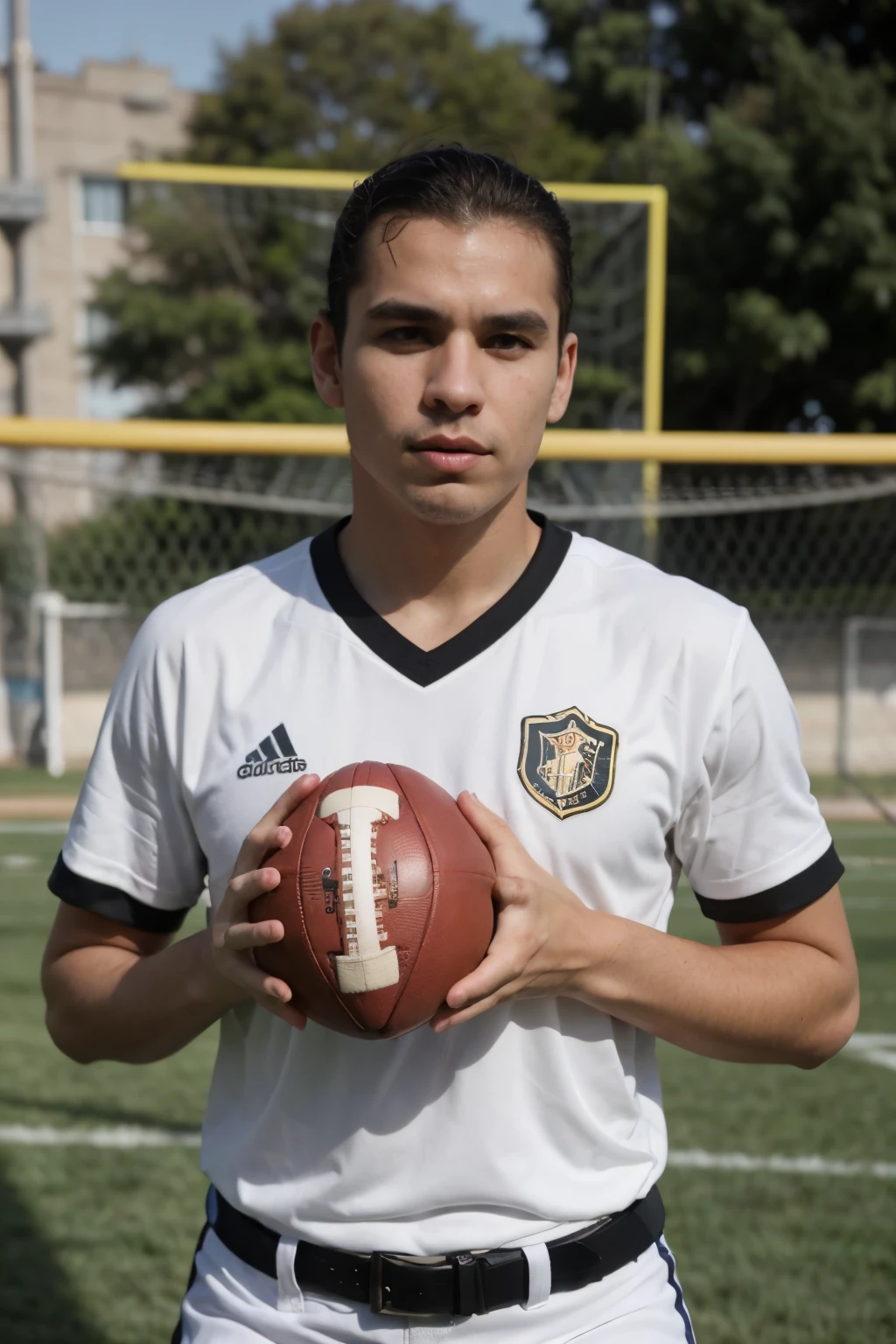 ((melhor qualidade)), ((Obra de arte)), (detalhado), rosto perfeito Football referee with a football in his hand and a whistle in his mouth