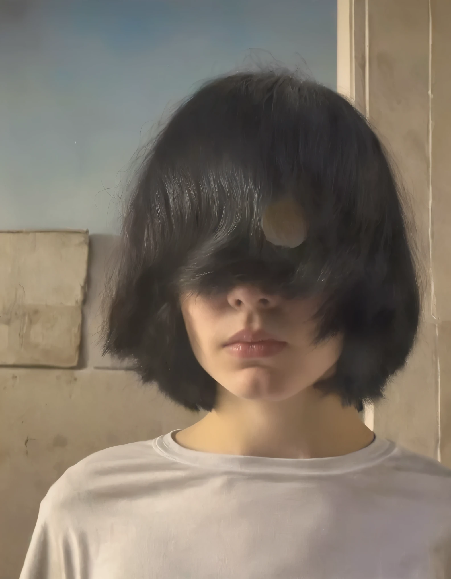 obra de arte, mais alta qualidade, 1. female, 20 anos de idade, ((cabelo curto)), Surrealismo, seios grandes