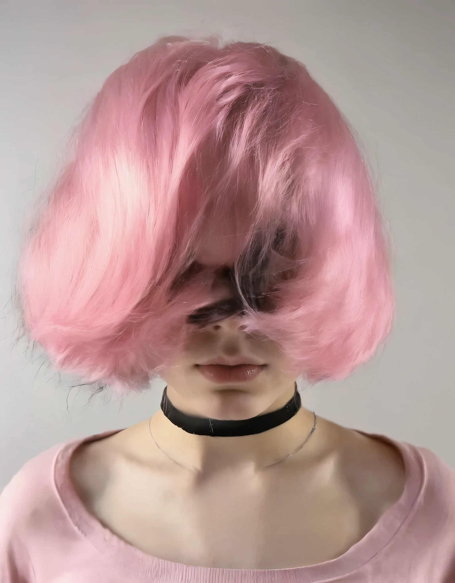 (high quality, artwork, 1 female, 20 years old, (hair on face), Surrealism, pink)