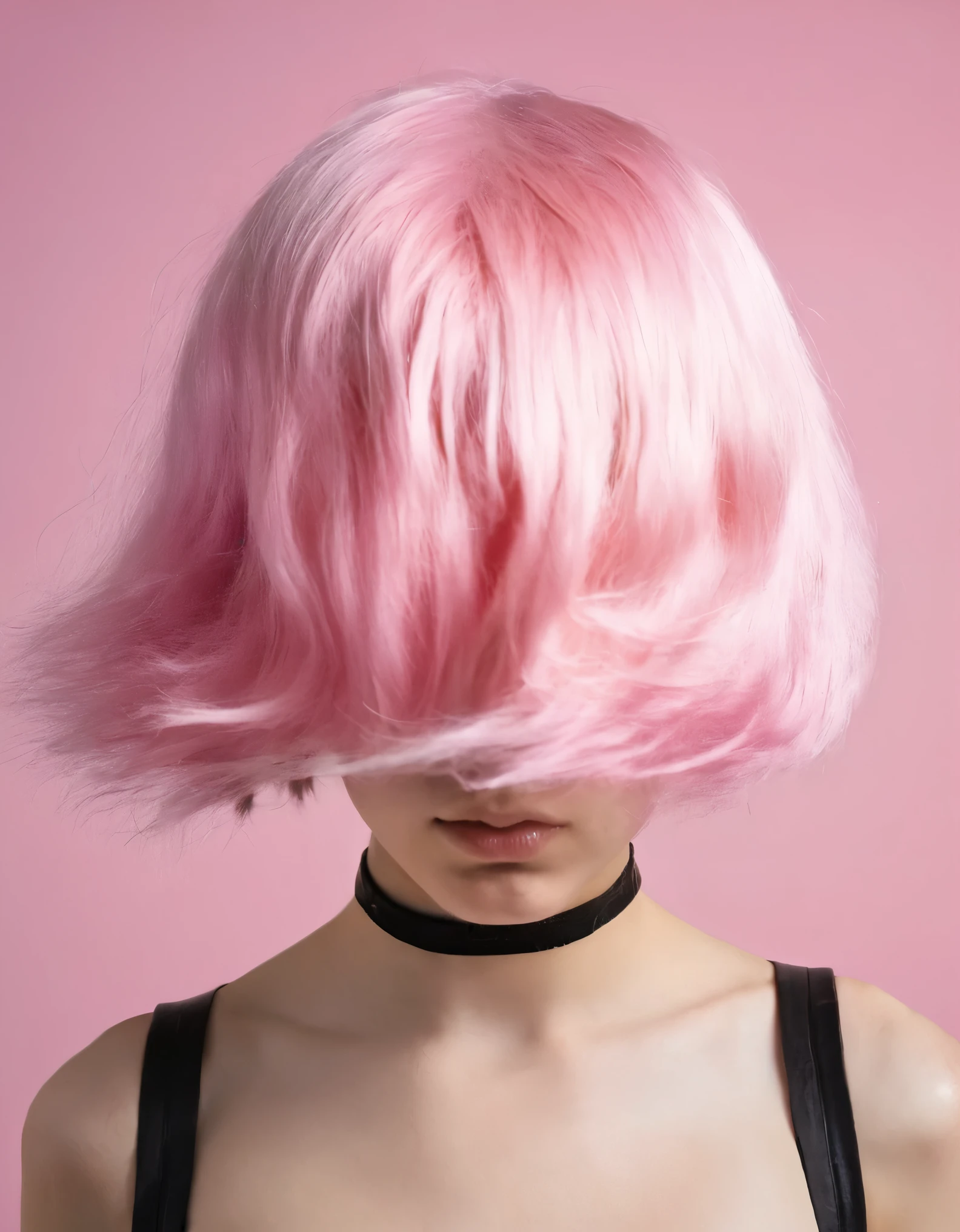 (high quality, artwork, 1 female, 20 years old, (hair on face), Surrealism, pink)