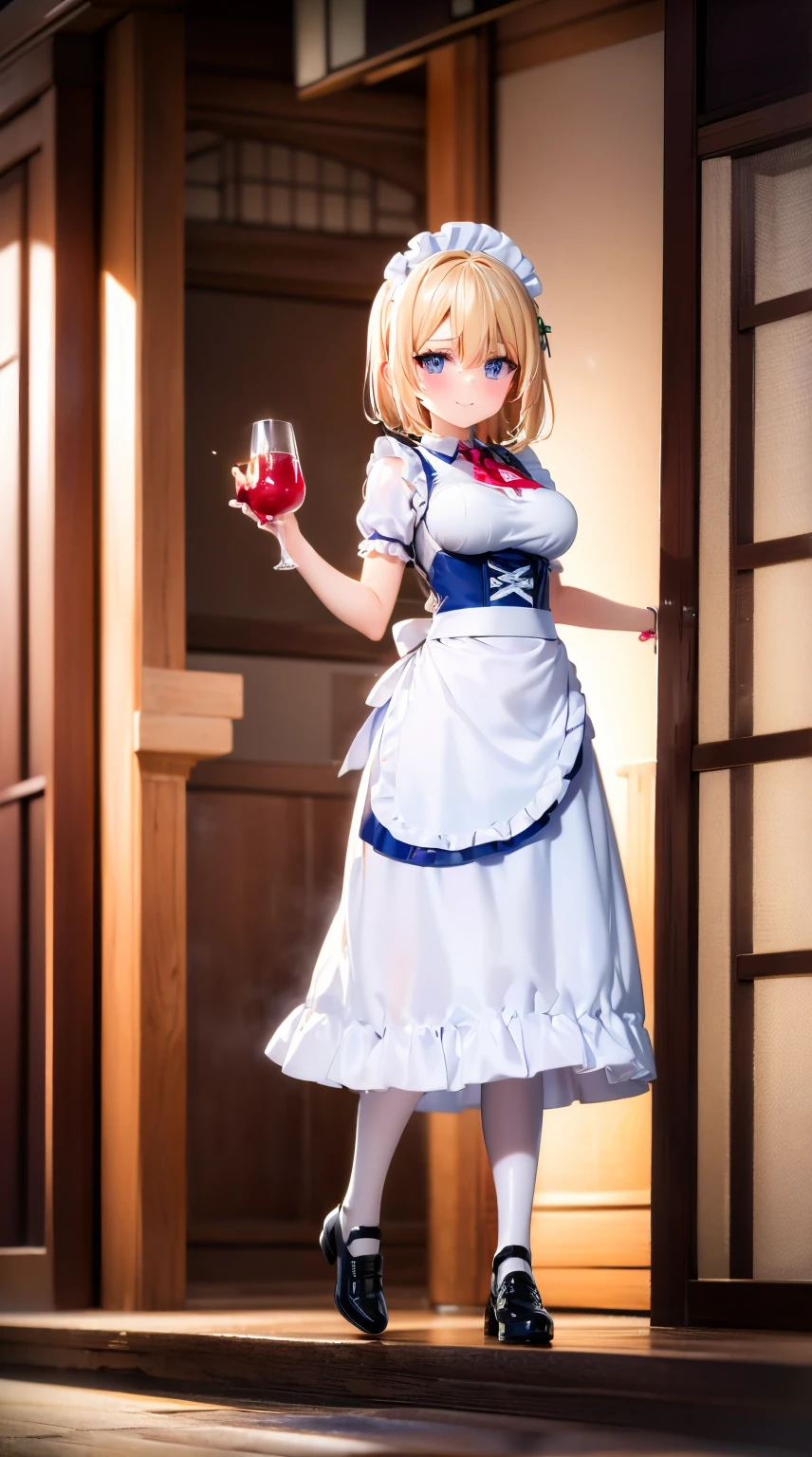 high quality,1cute girl,large brest,transparent maid costume,red tieek,slim west,sadiscated smile,