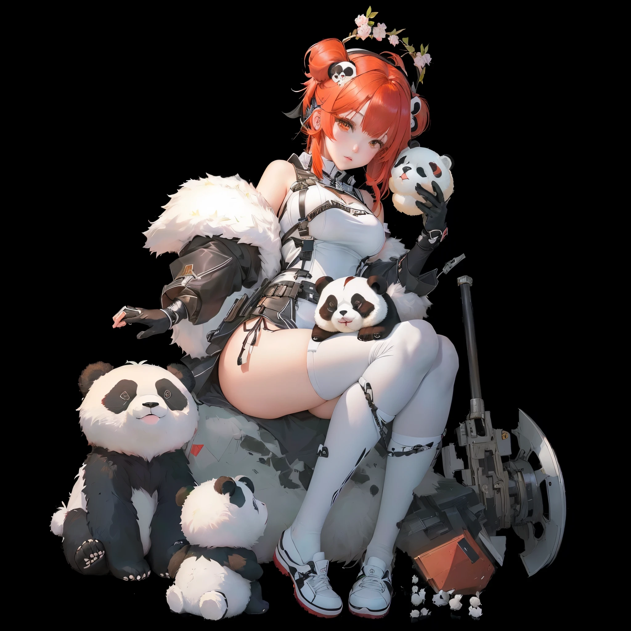 anime girl with red hair sitting on a Panda bear, Panda Panda Panda, Gweitz on Pixiv artstation, Gweitz on artstation Pixiv, Gweitz, Pixiv 3dcg, Kshat Garland, From Arknights, Panda, trending on artstation Pixiv, top rated on Pixiv, Pixiv