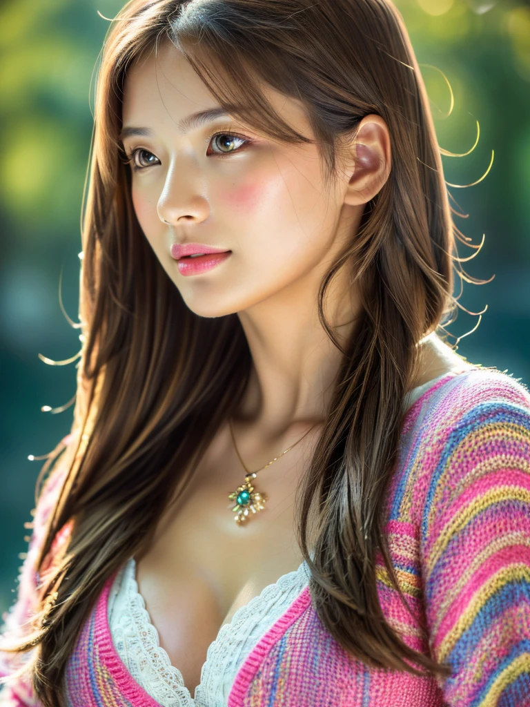 1girl, beautiful russian woman, light brown hair, clear skin, narrow waist, wearing loose light knitwear, masterpiece SLR photo, attention to detail, perfect proportions, soft-looking bust with cleavage, (best quality, 4k, 8k, highres, masterpiece:1.2), ultra-detailed, (realistic, photorealistic, photo-realistic:1.37), portraits, night scene, cinematic lighting, (intricate details:1.2), (vivid colors:1.2), (natural skin texture:1.1), (elegant pose:1.1), (serene expression:1.1), (soft focus background:1.1), (rough long hairstyle:1.2)