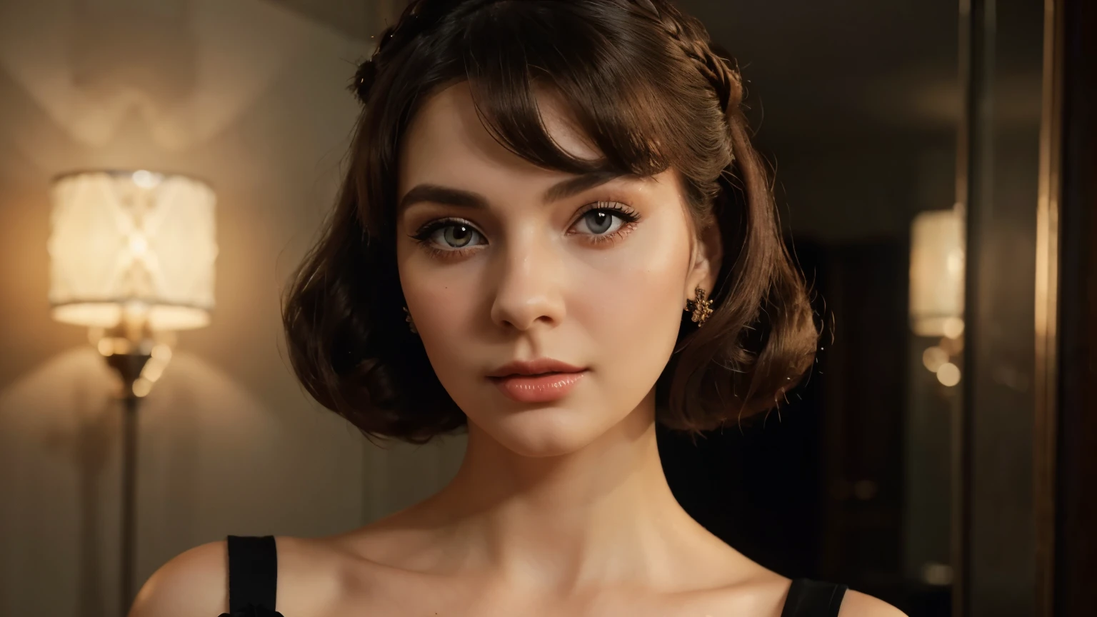 a beautiful woman wearing 1960s style gloves, detailed face and eyes, delicate skin, elegant hairstyle, intricate make up, vintage fashion, retro aesthetics, highly detailed, photorealistic, masterpiece, 8k, dramatic lighting, warm color tones