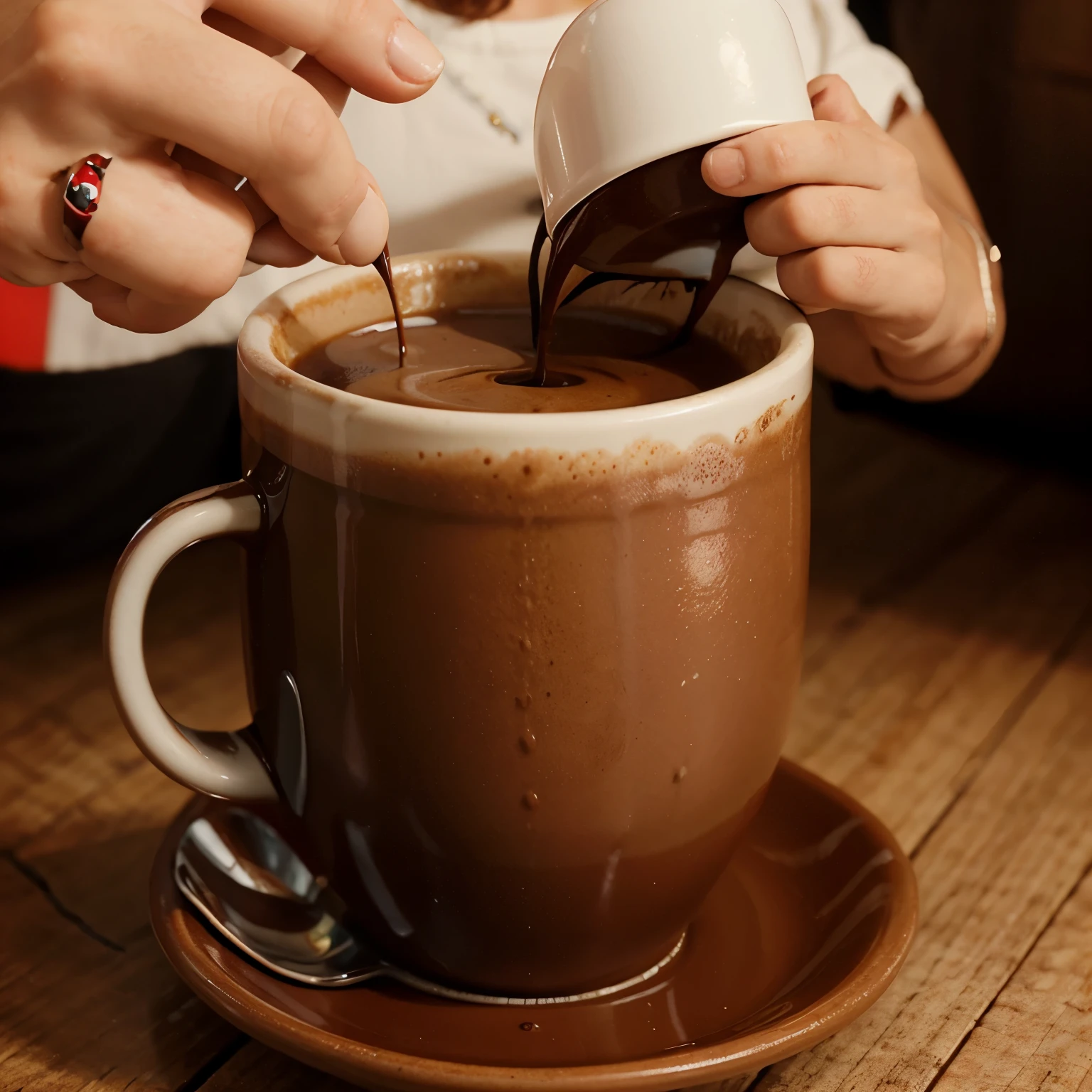 Create an image that contains a cup of coffee, uma bolsa de sangue e que tenha a seguinte frase: "brown blood type +positivo".