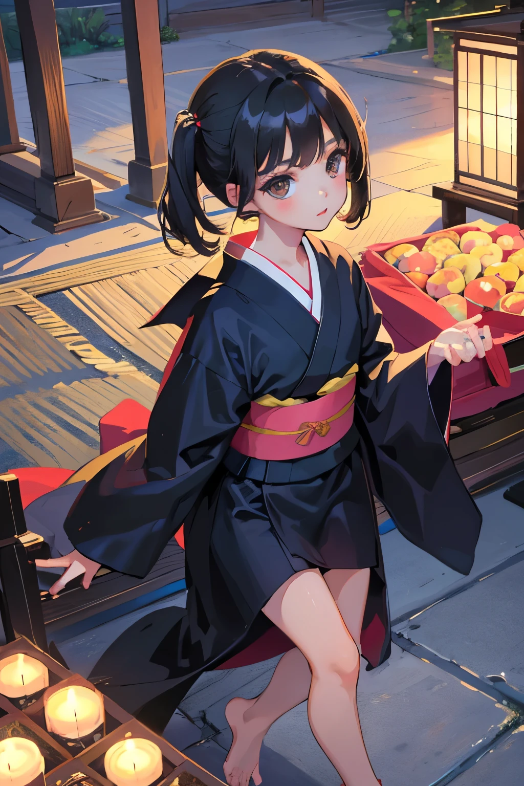 (child),highest quality,Beautiful face in every detail,cute,Dark brown eyes,(背の低いcute女の子,Small young student,Young delicate girl),(masterpiece,Top quality),Black Hair,Sleepy expression,yukata