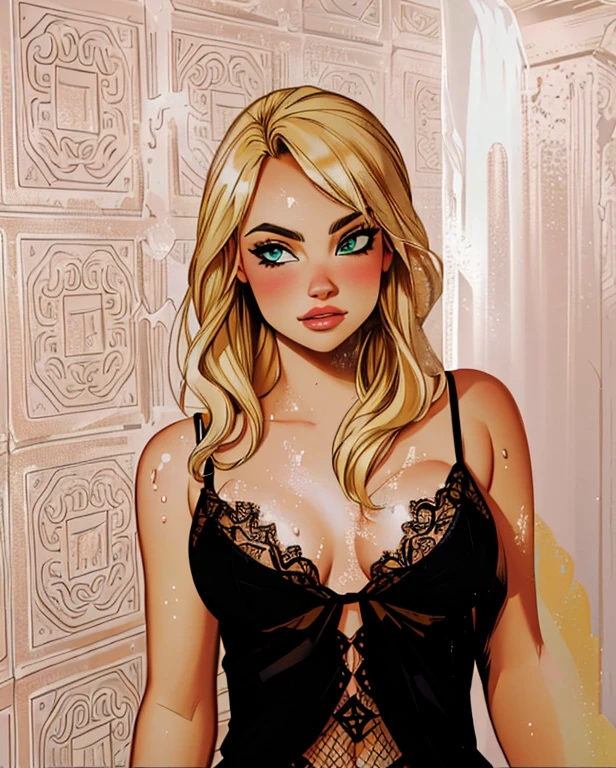 8k, digital painting, Comic Babes, blonde woman in a black dress posing in front of a wall, Evanna Lynch, Yvonne Strahovski, intense Steamy, Steamy, hot, Ema, looks like Britney Spears, Quinn, art, Incredible, trending art quality, Britney Spears, note:, poppy, corinne day, hot promo, !!!!Mila Kunis, 2000s pquenteo