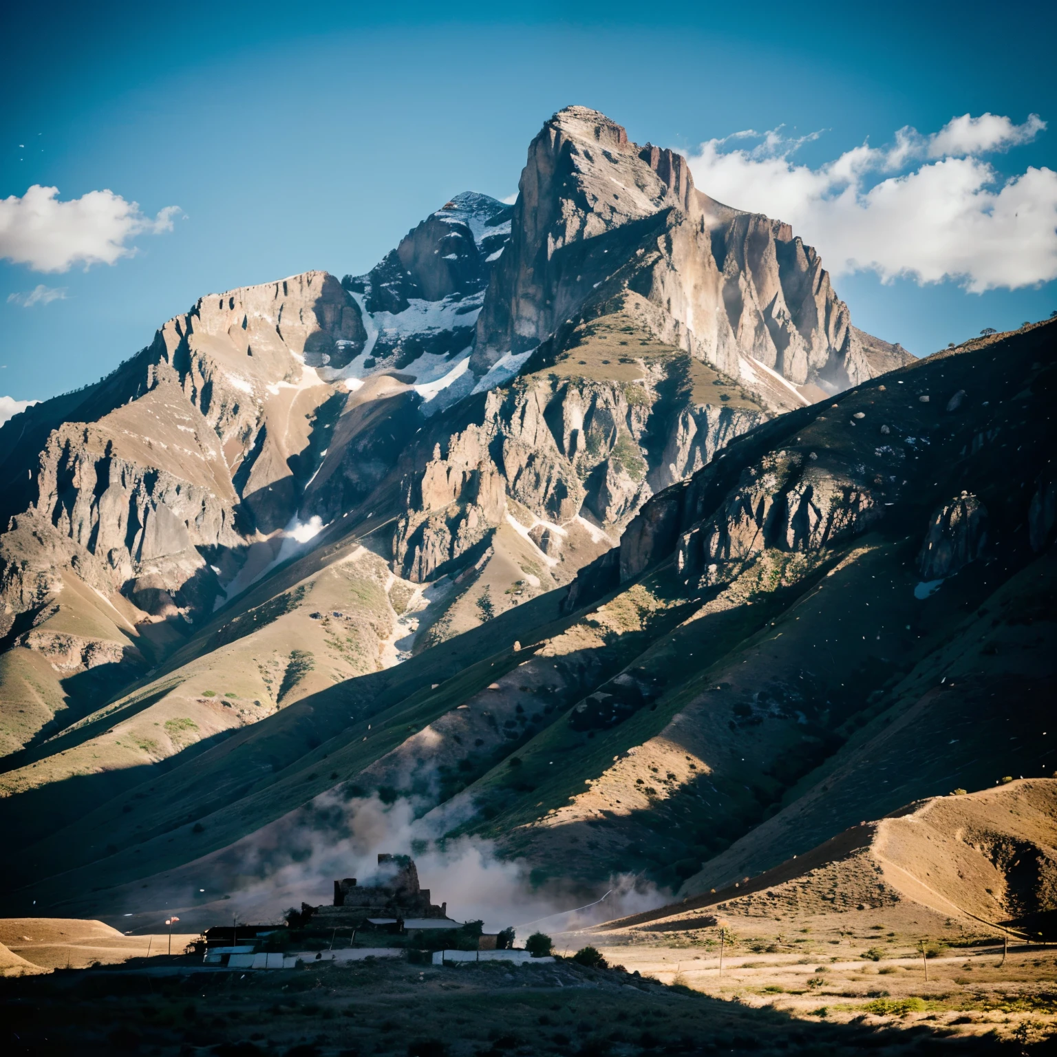 I want the silhouette of a mountain in the background, in front of the mountain on the right side put a maguey and in front of the mountain on the left side put a fighting bull. The image should be the silhouette of the mountain, del maguey y del toro de lidia
