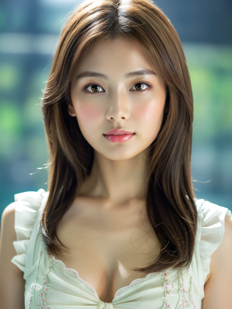 ((highest quality)), ((masterpiece)), (detailed), Leaning forward、Perfect Face、Perfect body、Light brown hair、Beautiful Skin、Korean Beauty、(masterpiece:1.3), (8k, Photorealistic, Raw photo, Best image quality: 1.4), (Random Hairstyles:1.2)、Cleavage:1.2、detailed face