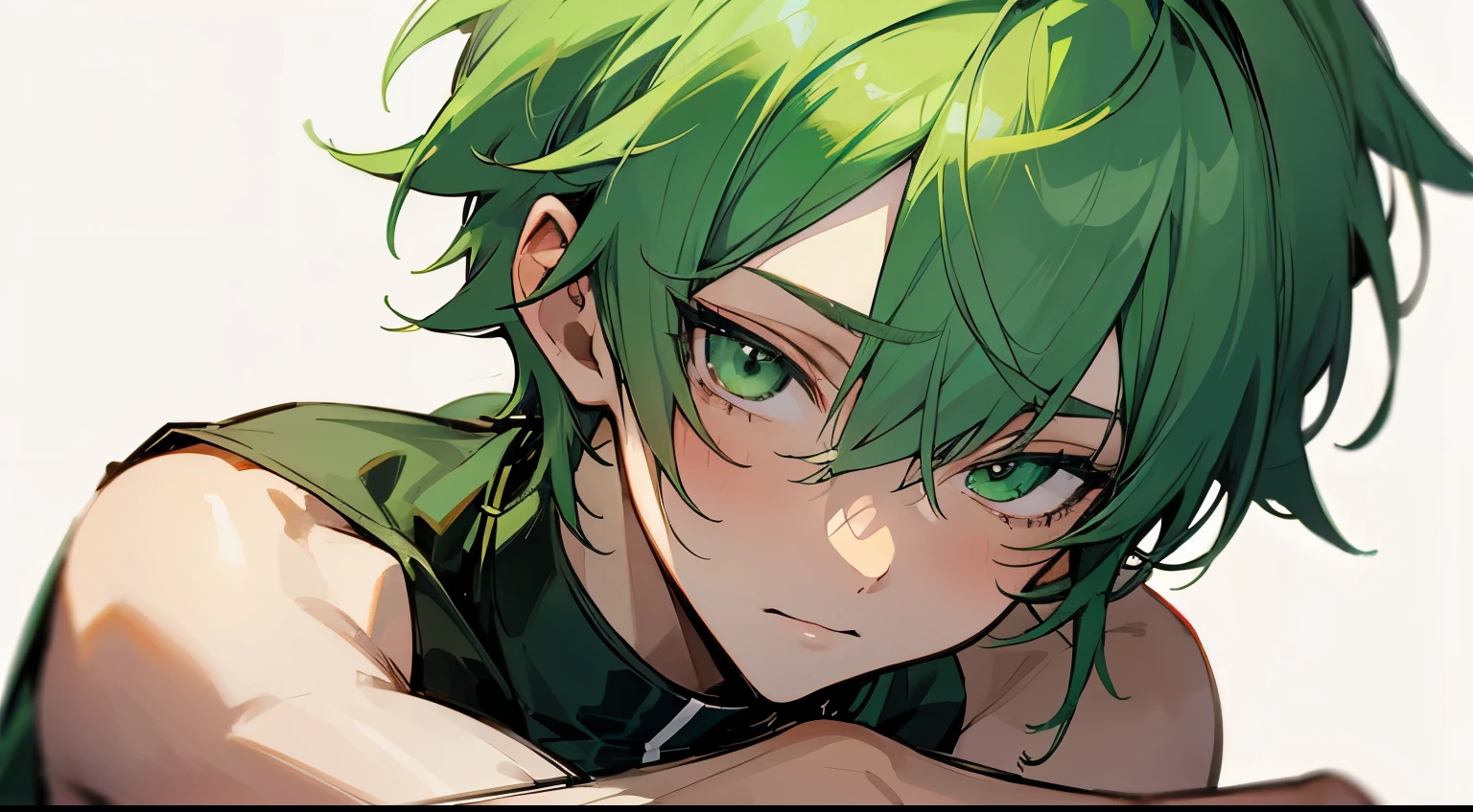 Anime male, green hair, green eyes, Quiet, sexy