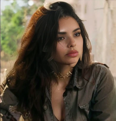 Linda morena, cabelos longos e cacheados naturais, beautiful face with full lips.
