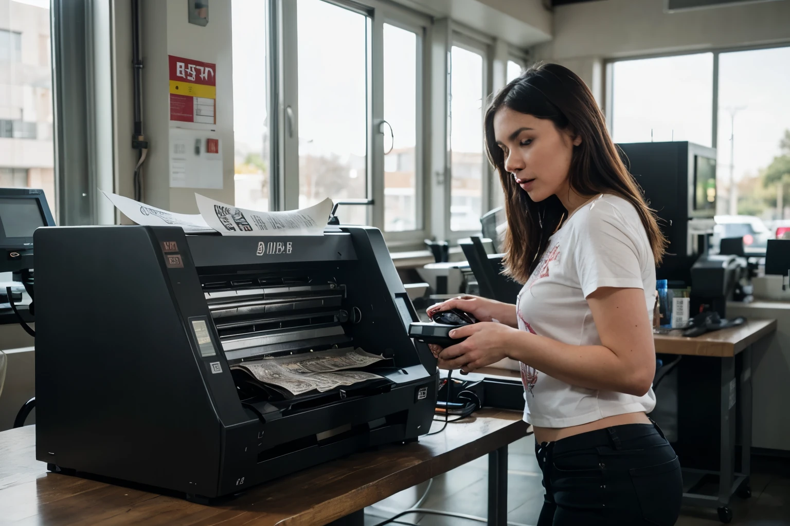 a person printing money on a machine


