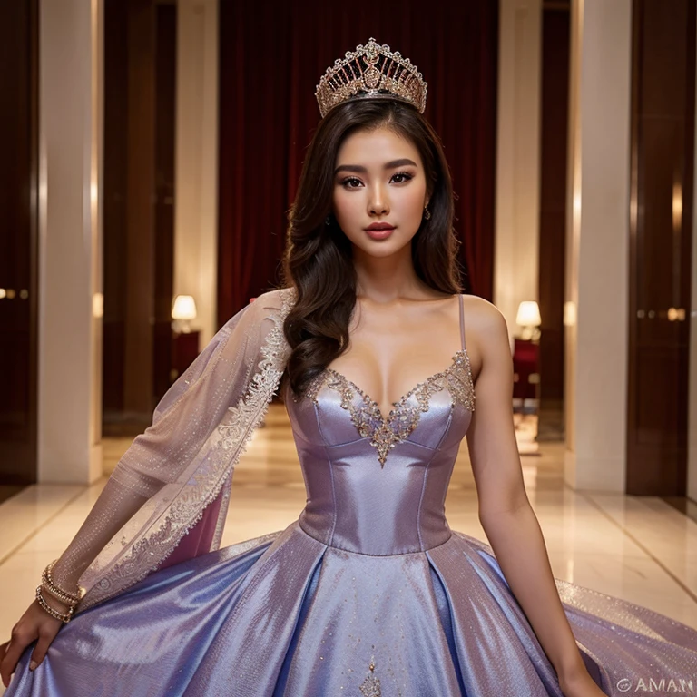 Beautiful and smart Miss Mongolia wears elegant gown and tiara