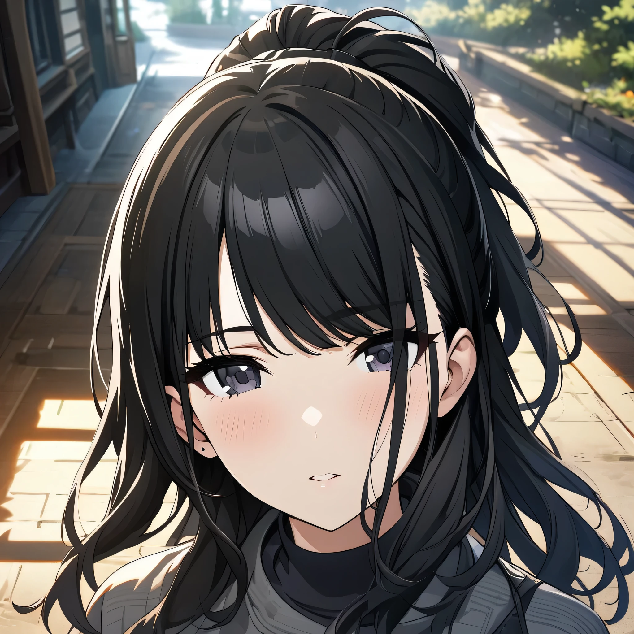 (masterpiece),(best quality),(ultra-detailed),(best illustration),(best shadow),(absurdres),(detailed background),(very aesthetic),hiori kazano, ponytail, black hair, black eyes, portrait, very close-up