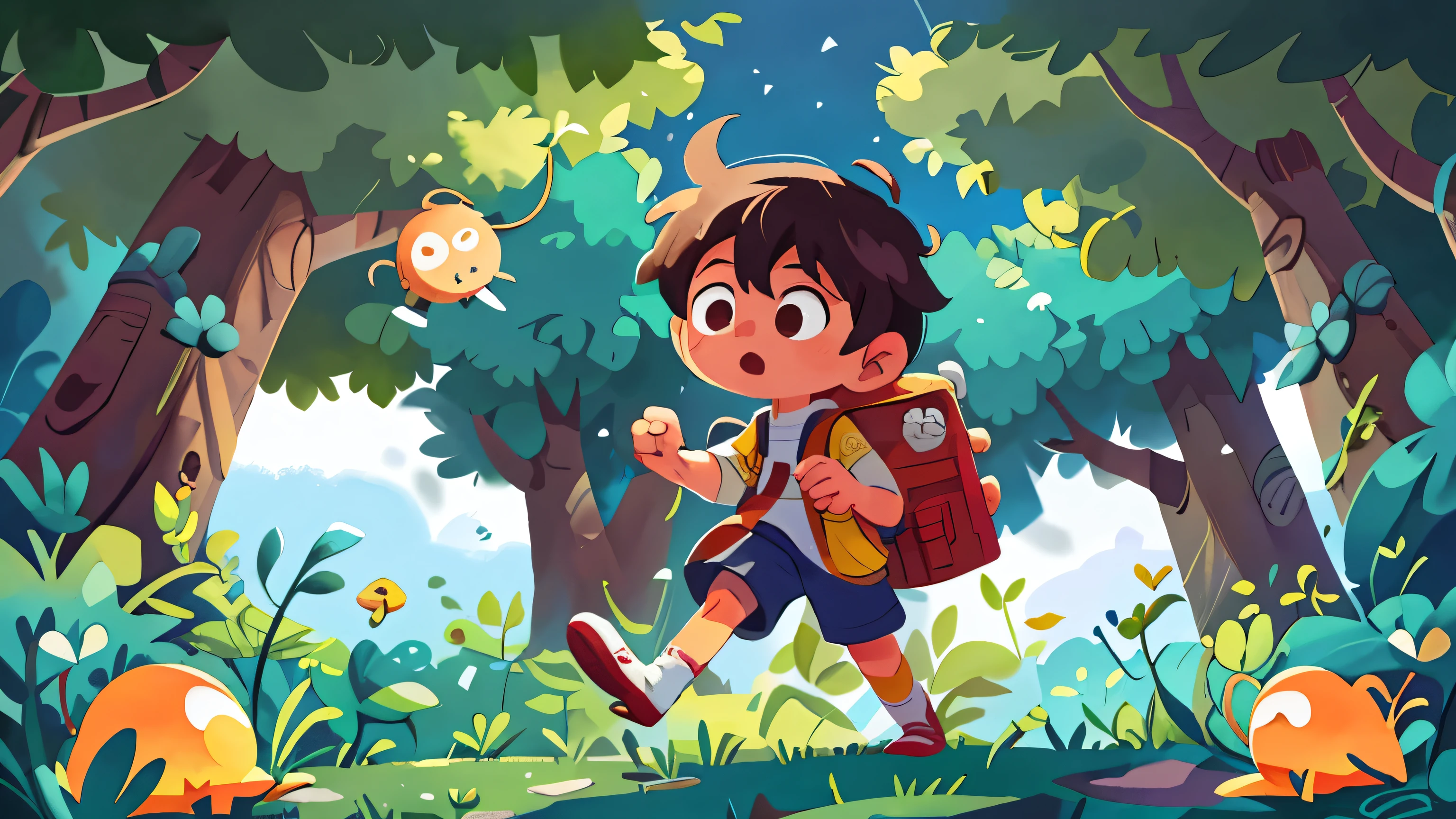 Illustrate a astronaut kid embarking on a quest to find and retrieve the lost emotions. Show him traveling through diverse and challenging landscapes, driven by his mission to restore balance to Emotionia.